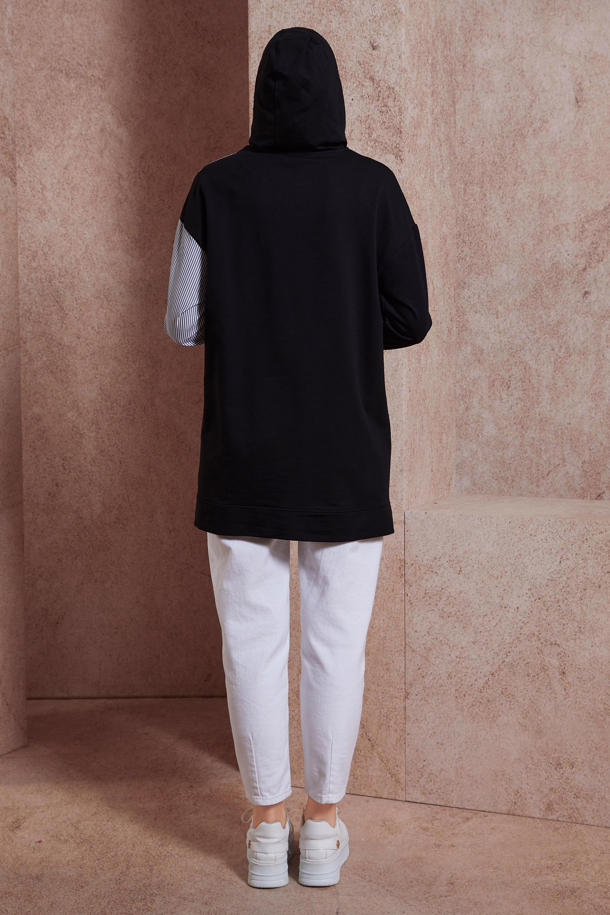 Tesettür giyim SİYAH KAPÜŞONLU EŞOFMAN TUNİK 44618