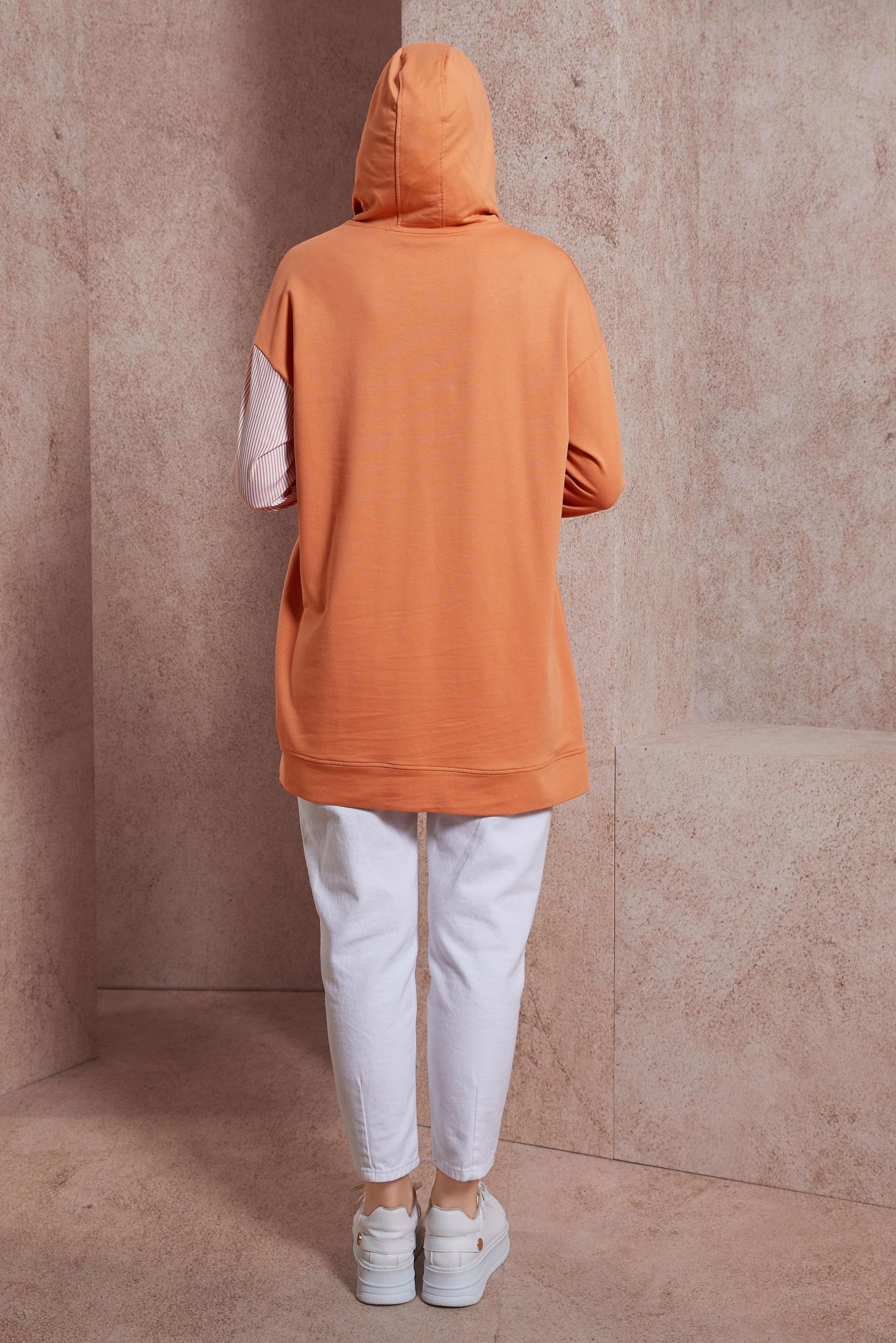 Tesettür giyim TURUNCU KAPÜŞONLU EŞOFMAN TUNİK 44618