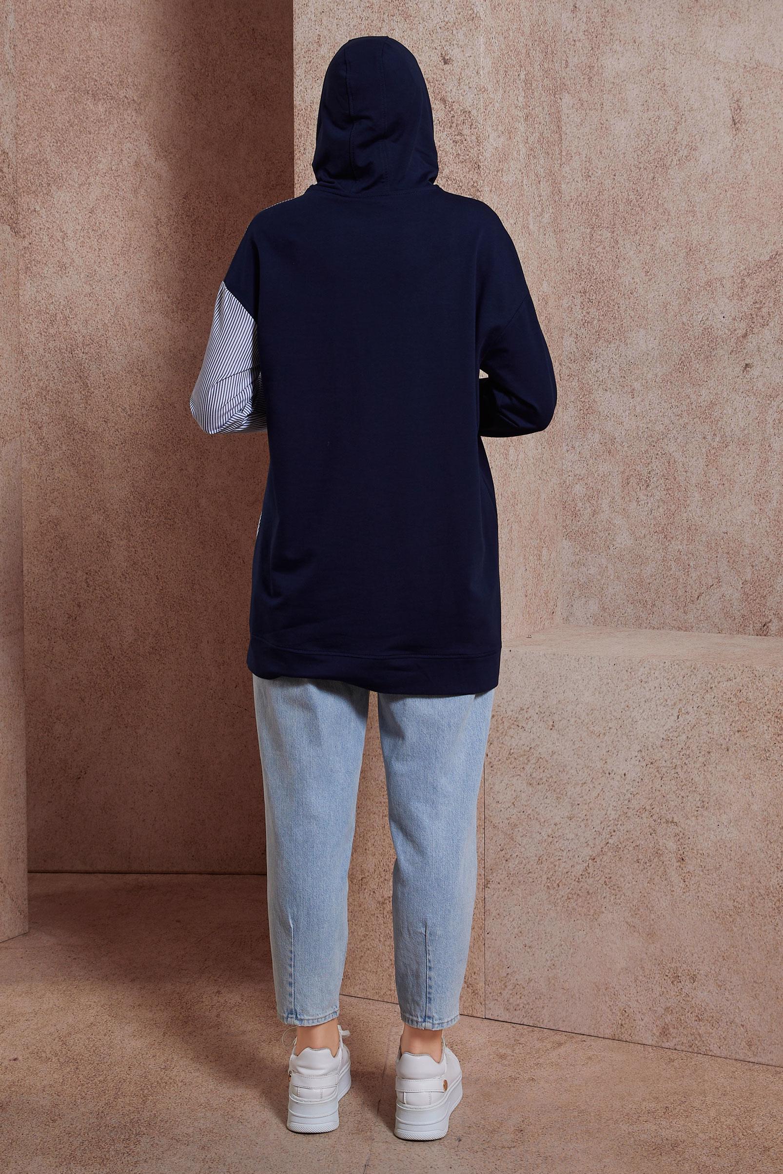 Tesettür giyim LACİVERT KAPÜŞONLU EŞOFMAN TUNİK 44618
