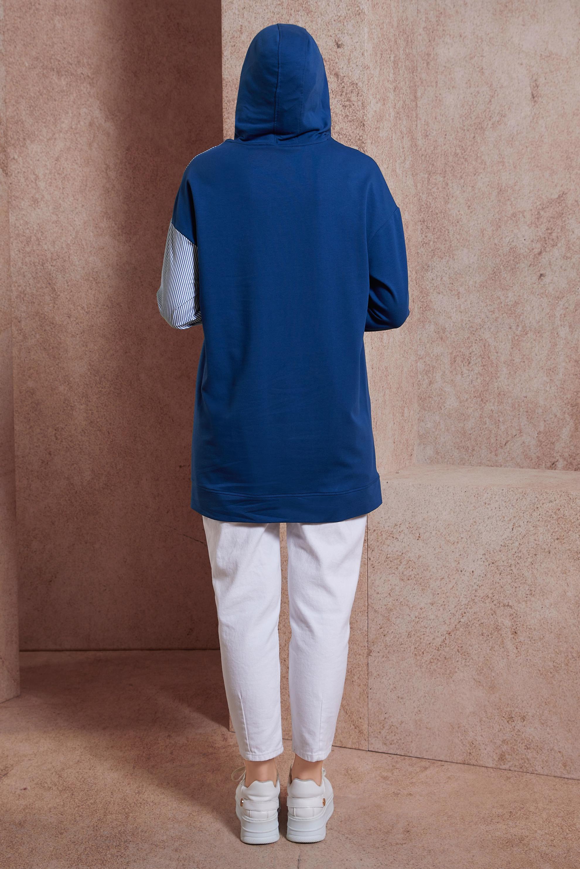 Tesettür giyim LACİVERT KAPÜŞONLU EŞOFMAN TUNİK 44618