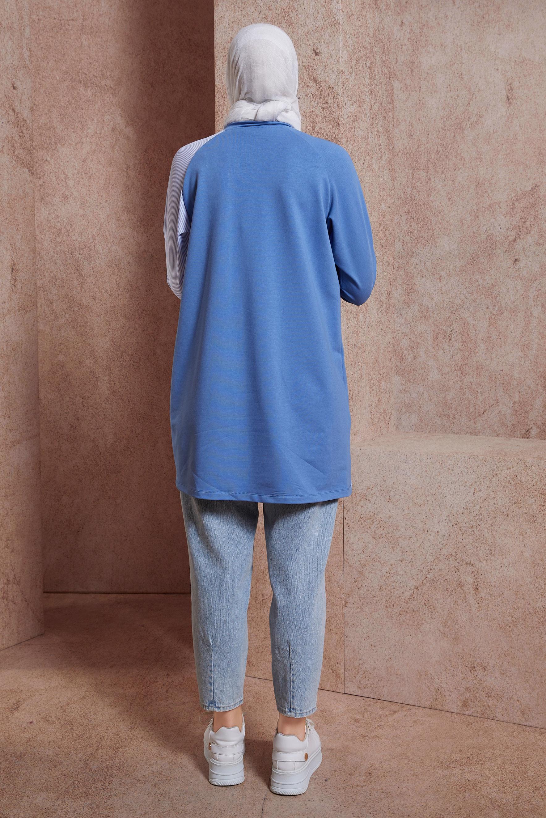 Tesettür giyim MAVİ YAZI BASKILI EŞOFMAN TUNİK 44619