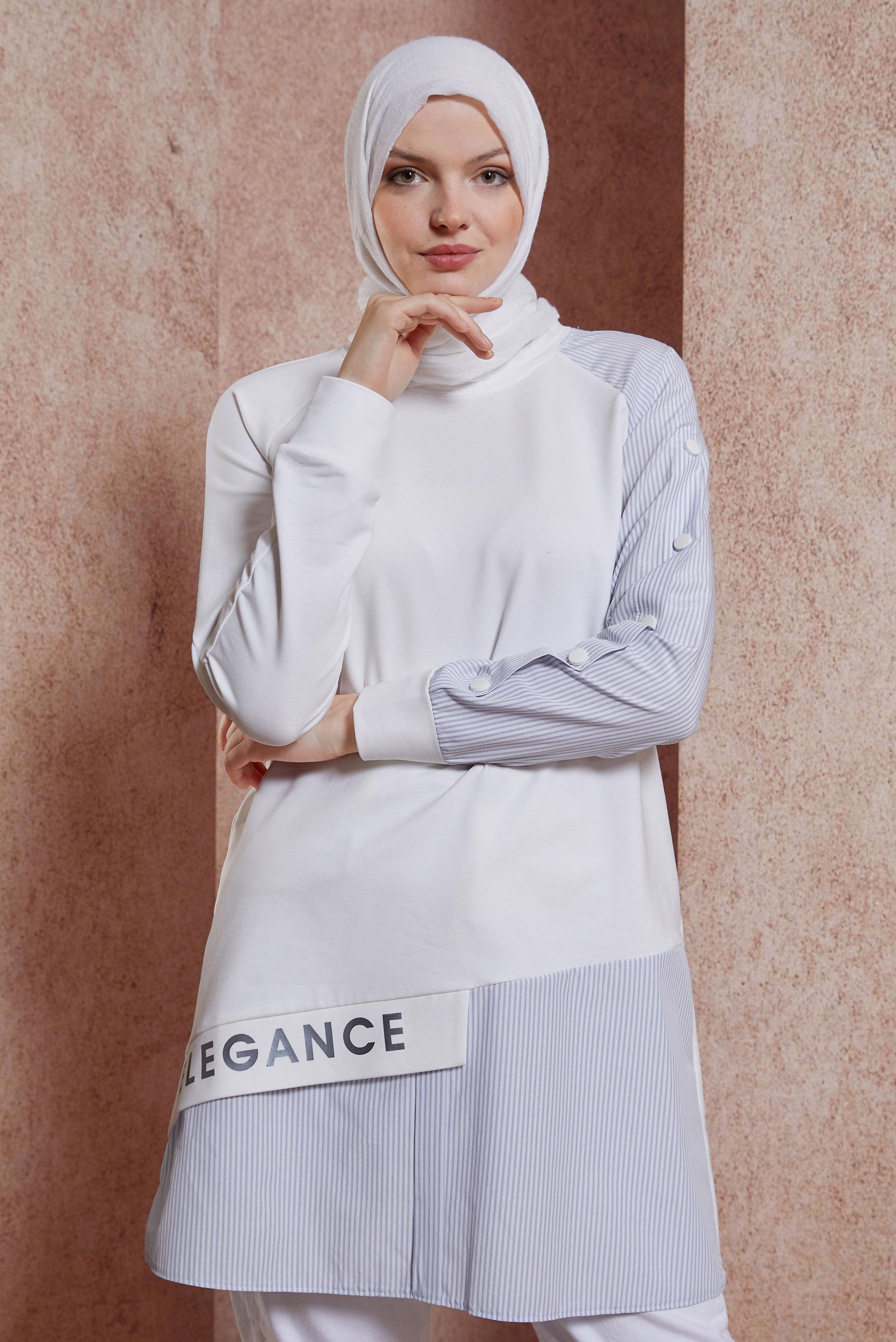 Tesettür giyim BEYAZ YAZI BASKILI EŞOFMAN TUNİK 44619