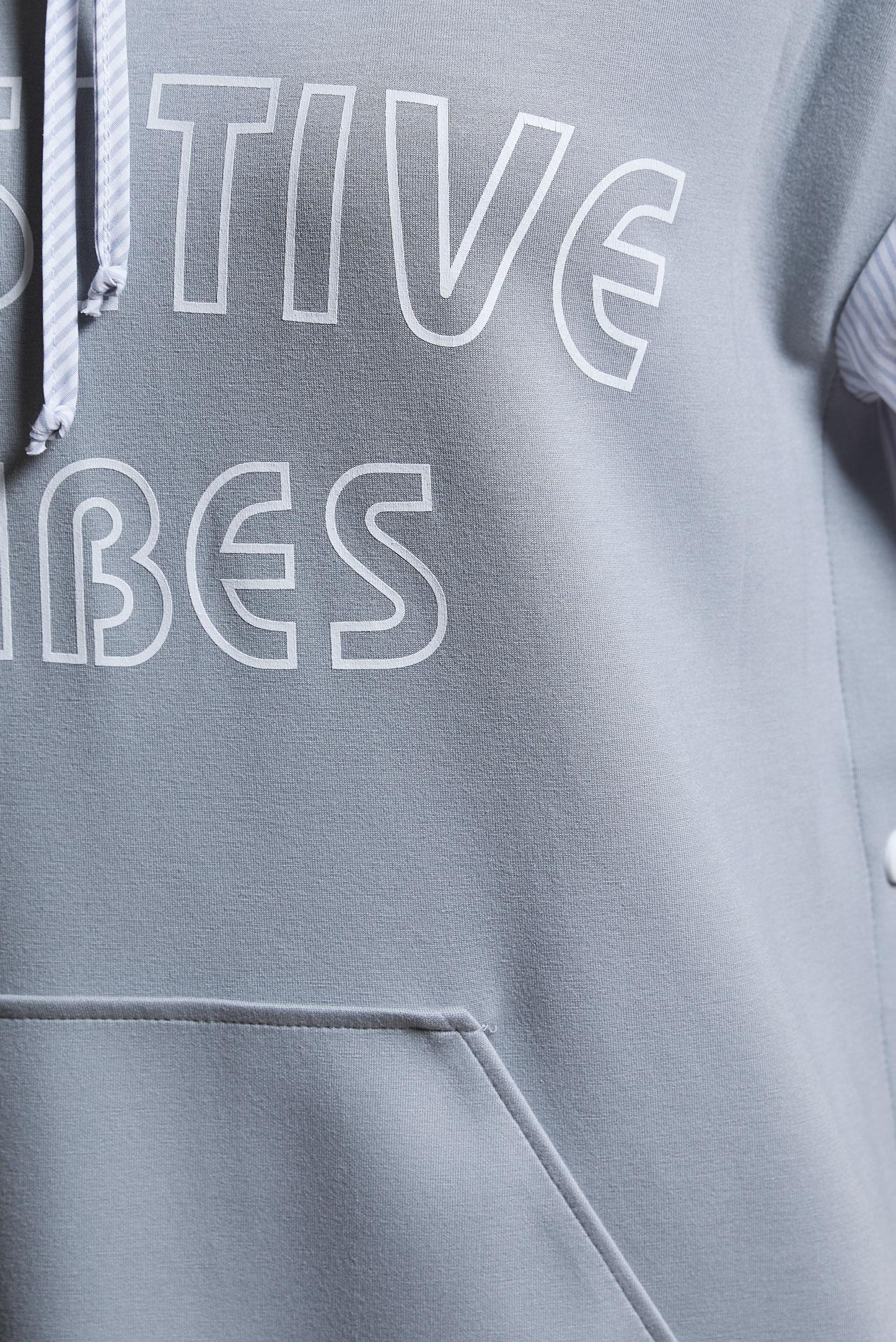 Tesettür giyim GRİ KAPÜŞONLU ÇİZGİLİ EŞOFMAN TUNİK 44620