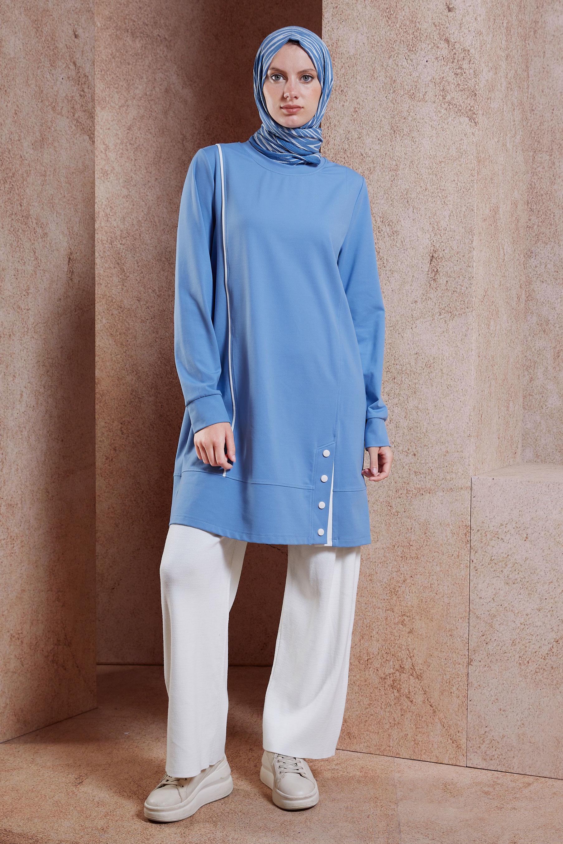 Tesettür giyim MAVİ ÖRME EŞOFMAN TUNİK 44622