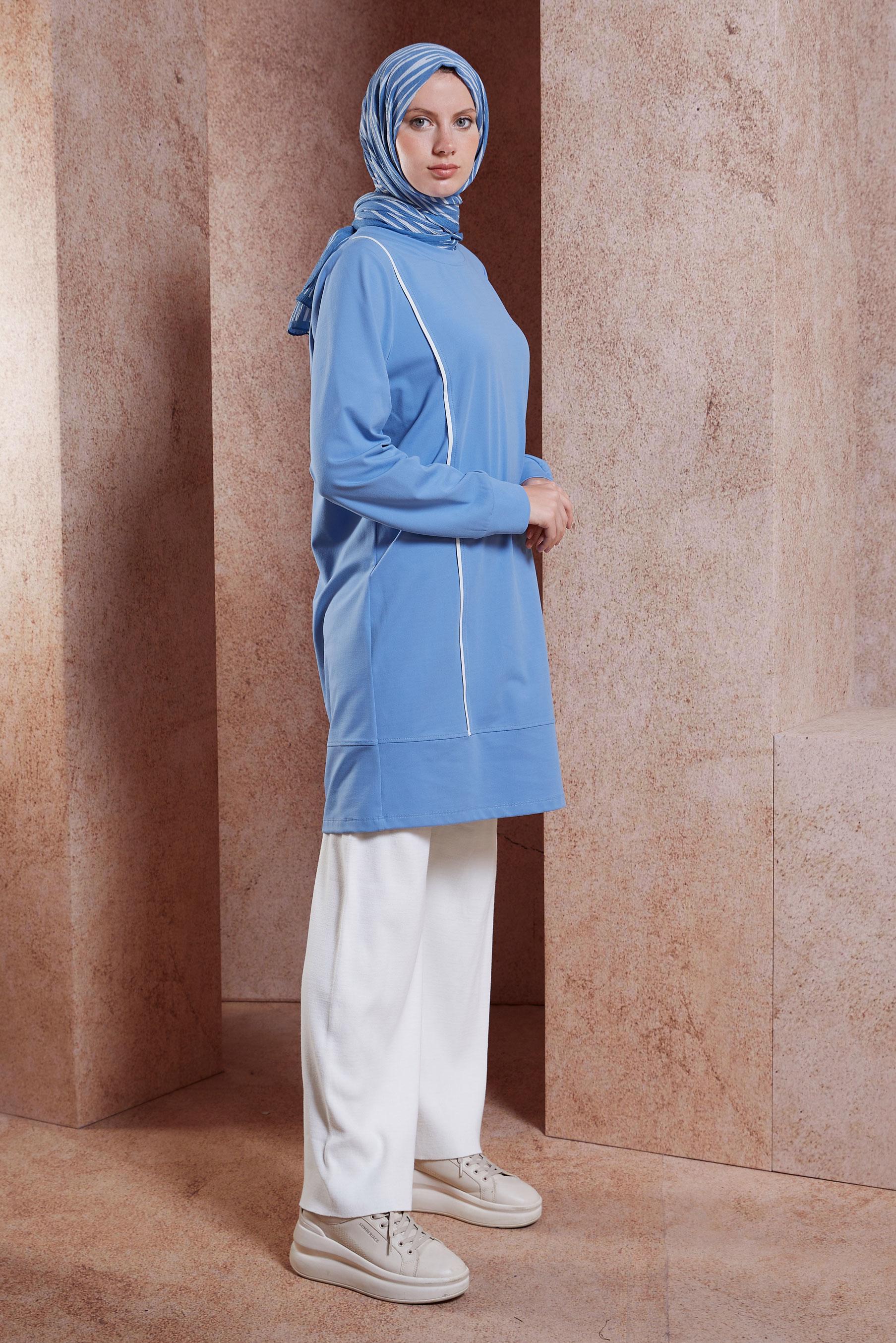 Tesettür giyim MAVİ ÖRME EŞOFMAN TUNİK 44622