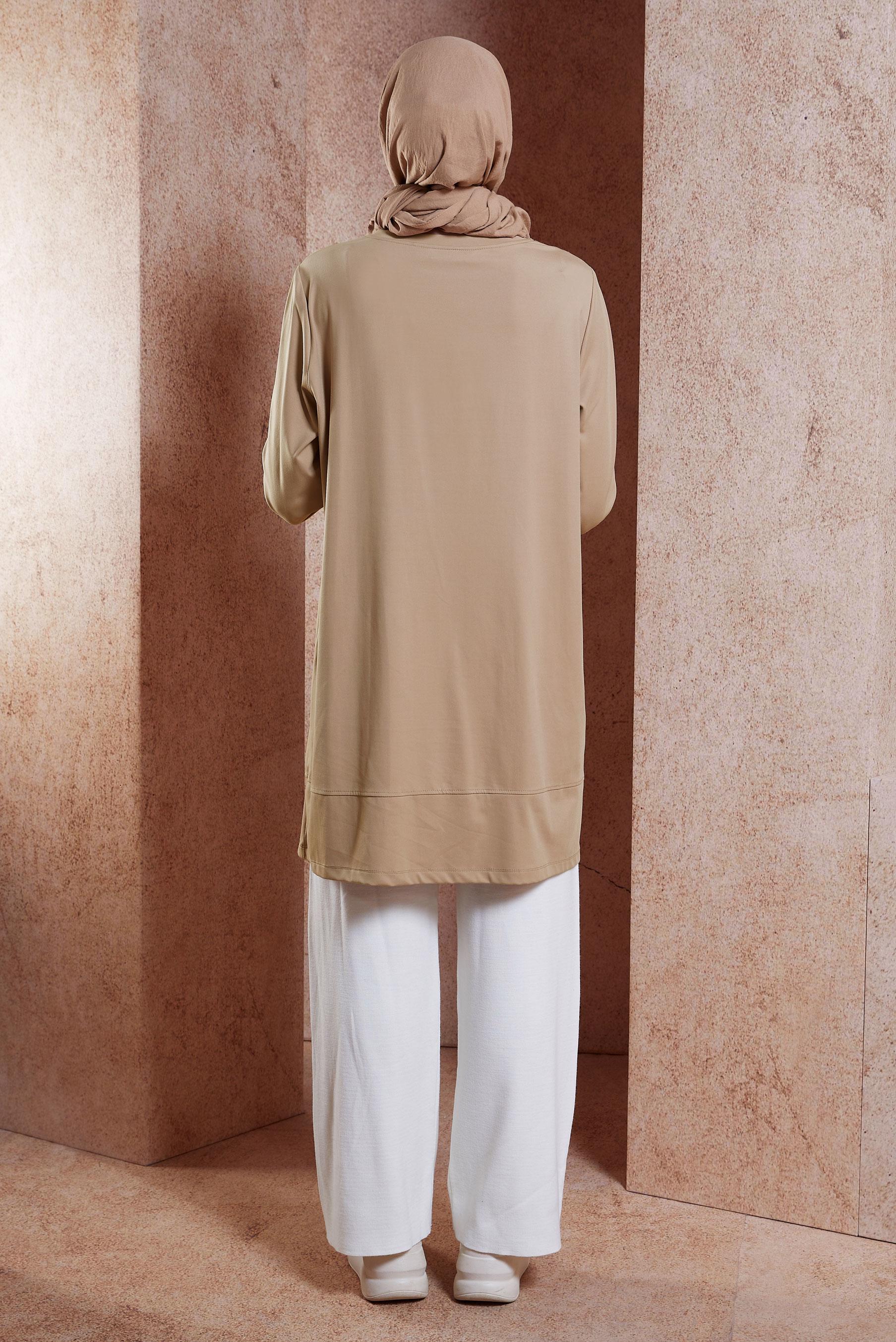 Tesettür giyim BEJ ÖRME EŞOFMAN TUNİK 44622