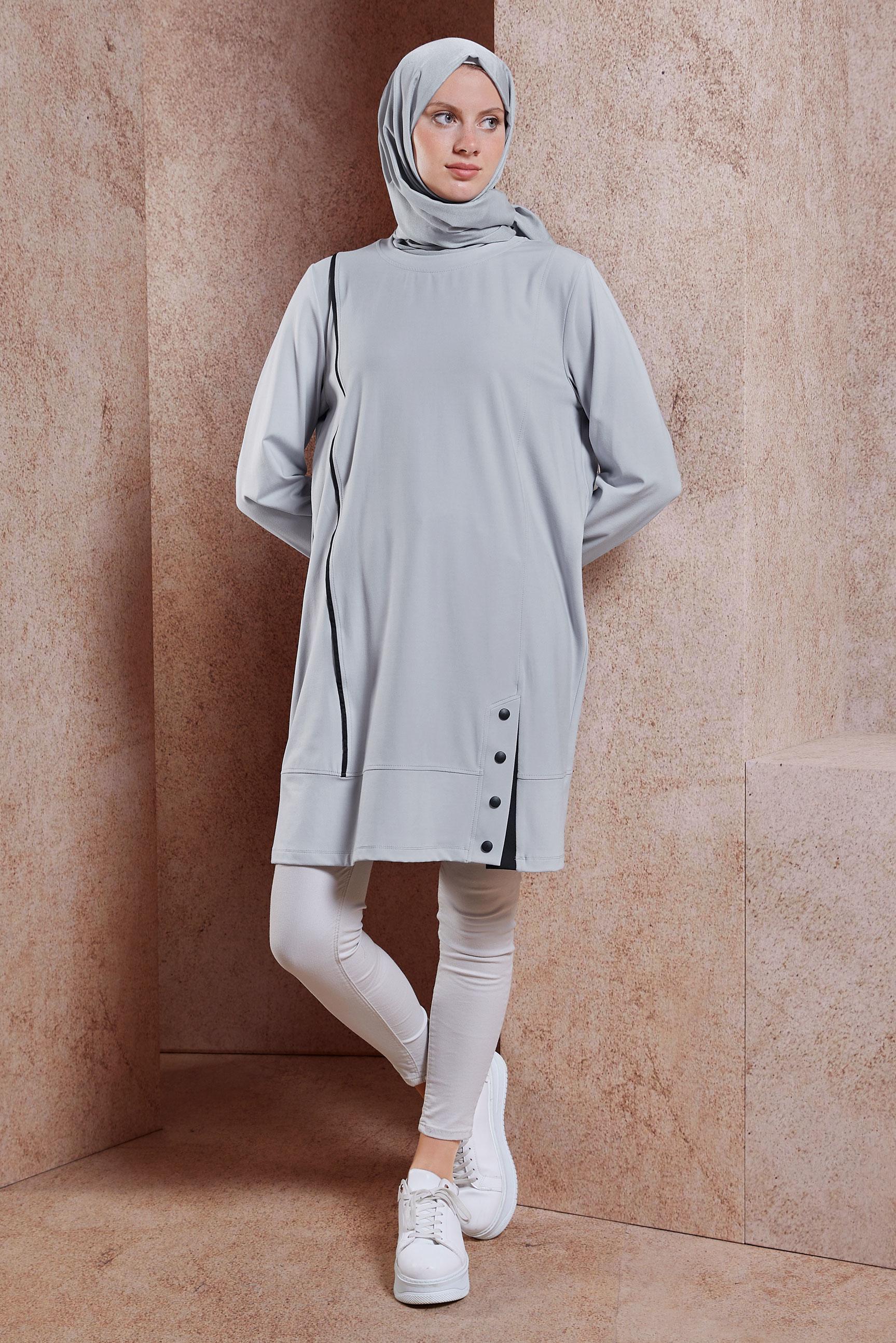 Tesettür giyim GRİ ÖRME EŞOFMAN TUNİK 44622