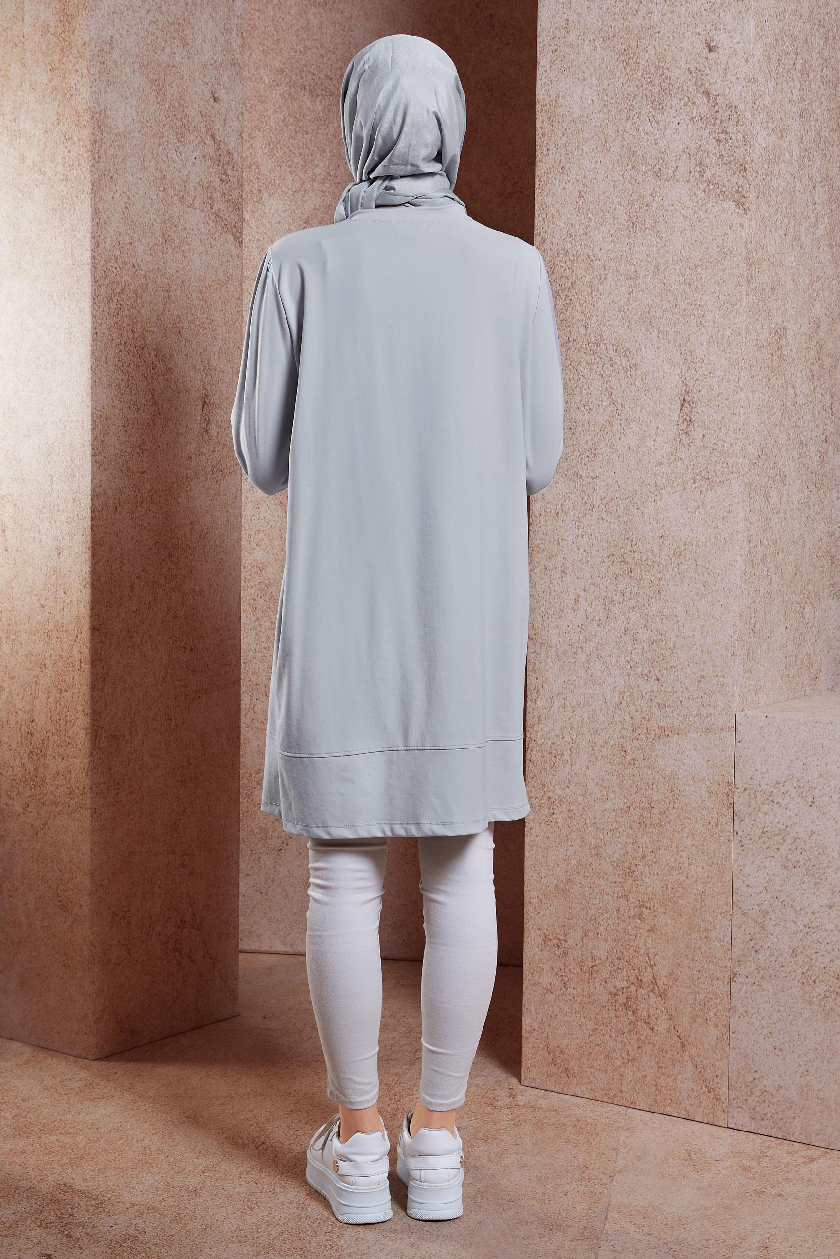 Tesettür giyim GRİ ÖRME EŞOFMAN TUNİK 44622