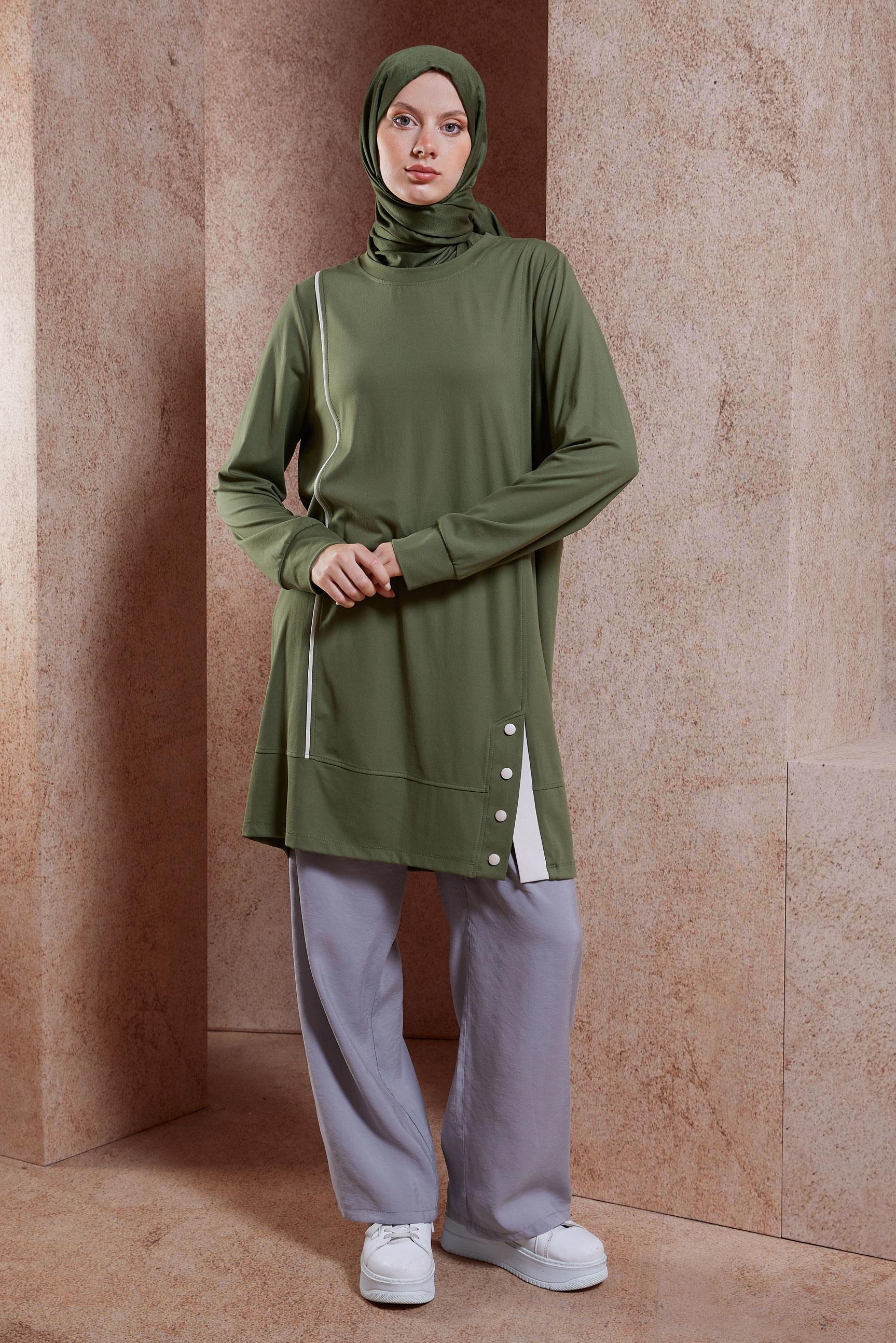 Tesettür giyim HAKİ ÖRME EŞOFMAN TUNİK 44622