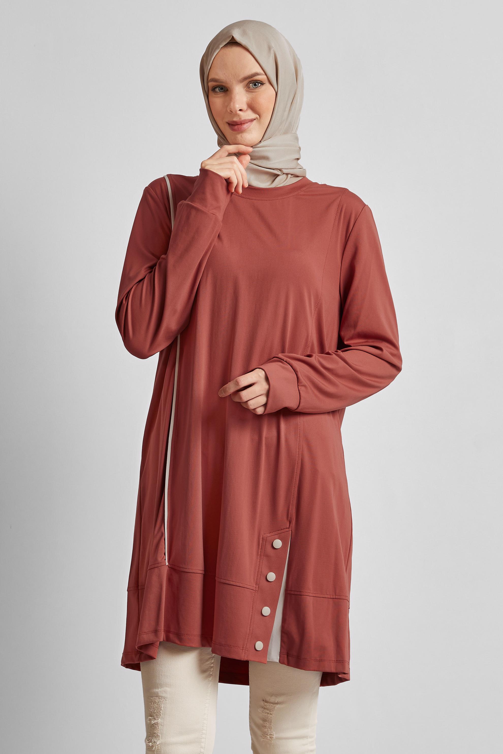 Tesettür giyim TURUNCU ÖRME EŞOFMAN TUNİK 44622