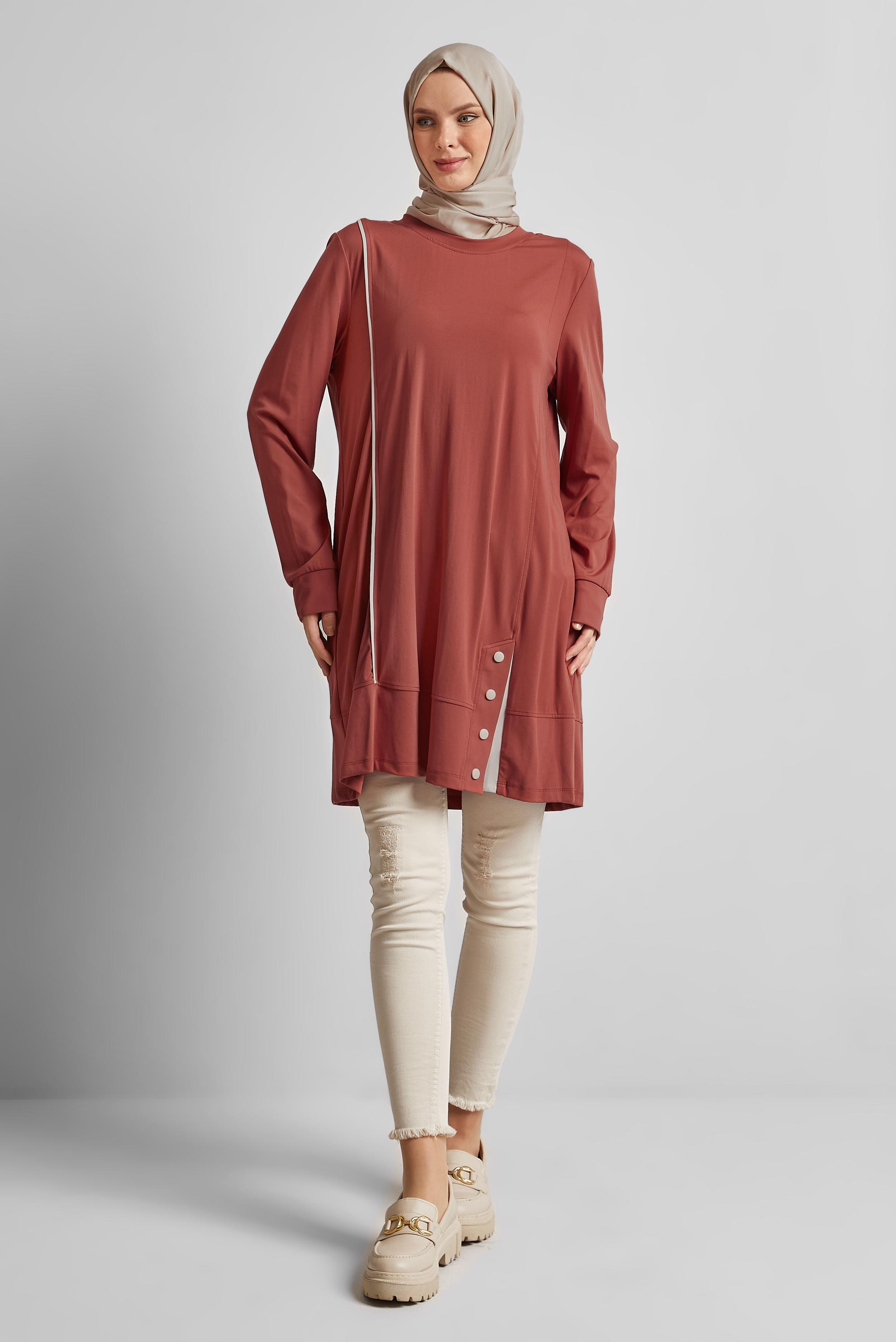 Tesettür giyim TURUNCU ÖRME EŞOFMAN TUNİK 44622