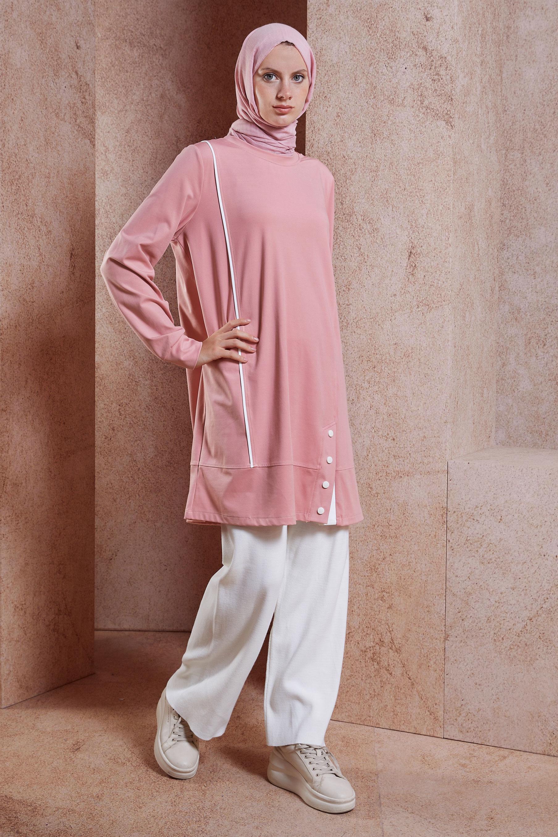 Tesettür giyim PUDRA ÖRME EŞOFMAN TUNİK 44622