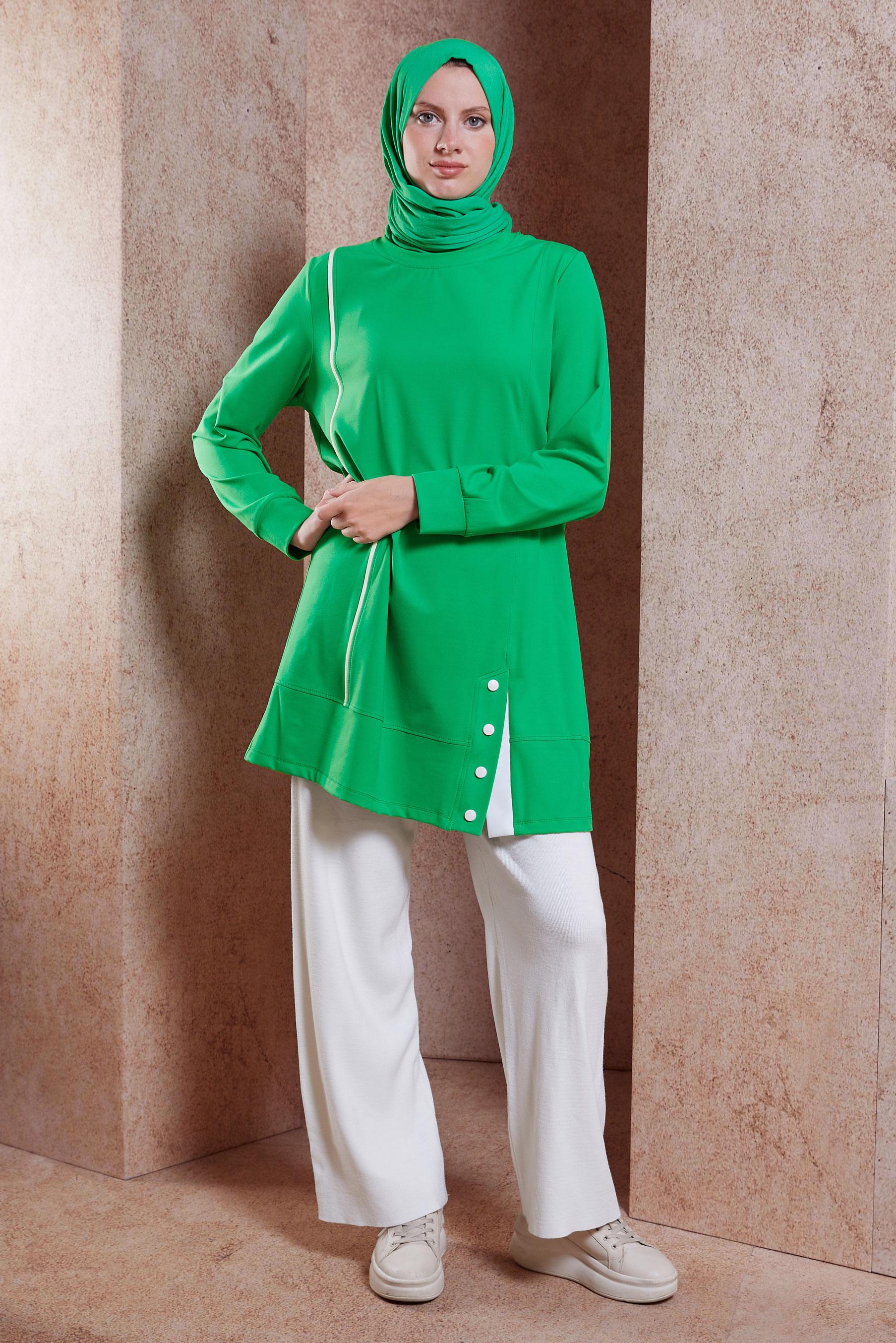 Tesettür giyim YEŞİL ÖRME EŞOFMAN TUNİK 44622