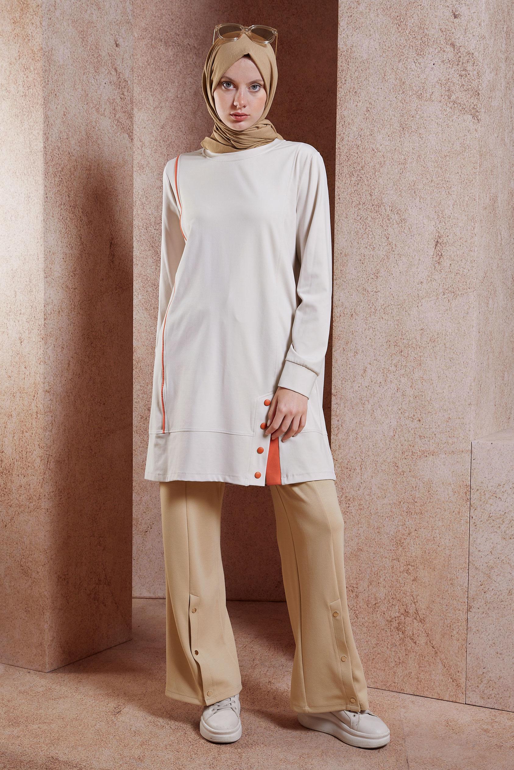 Tesettür giyim EKRU ÖRME EŞOFMAN TUNİK 44622