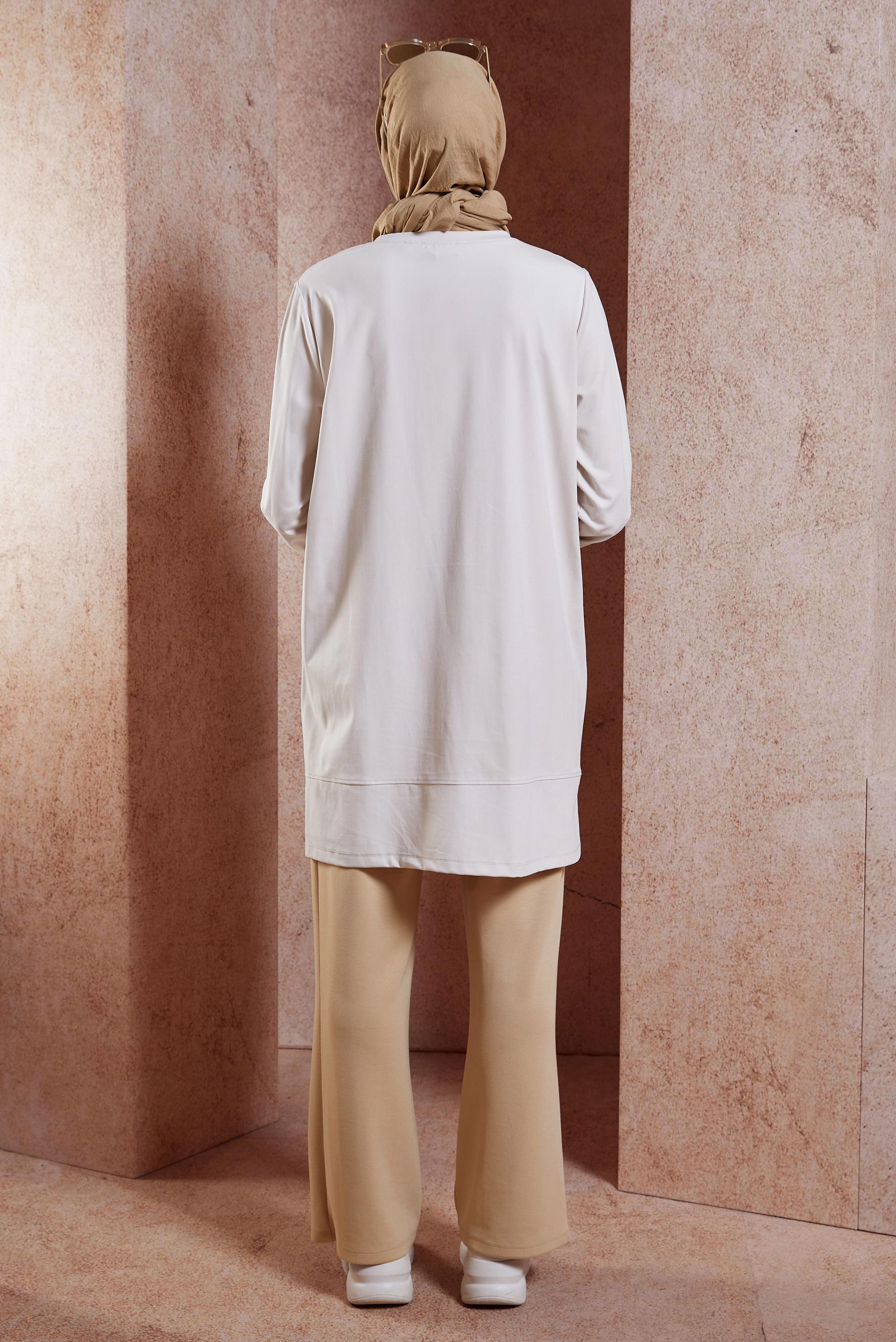 Tesettür giyim EKRU ÖRME EŞOFMAN TUNİK 44622