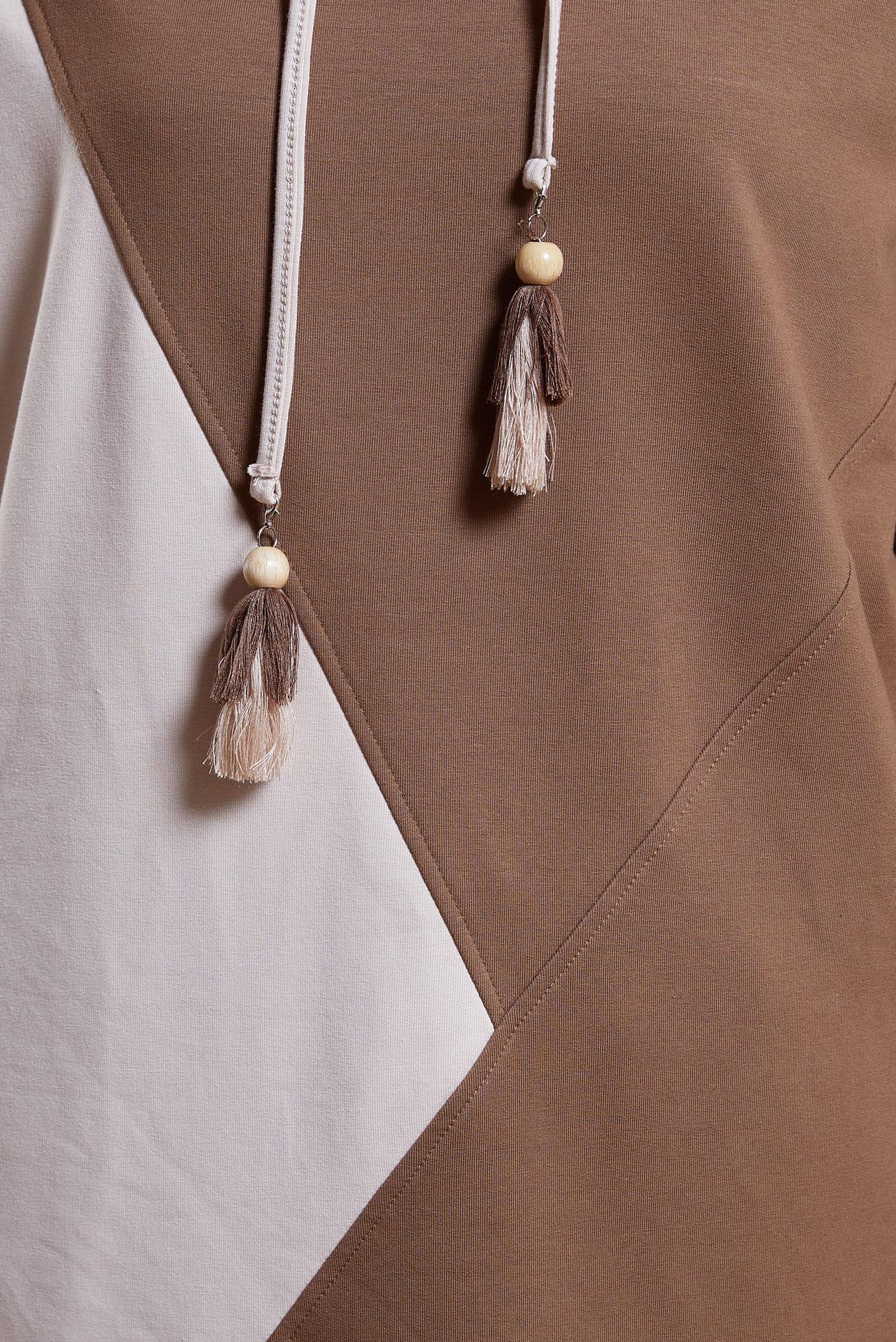 Tesettür giyim KAHVE KAPÜŞONLU PANTOLONLU EŞOFMAN TAKIM 44623