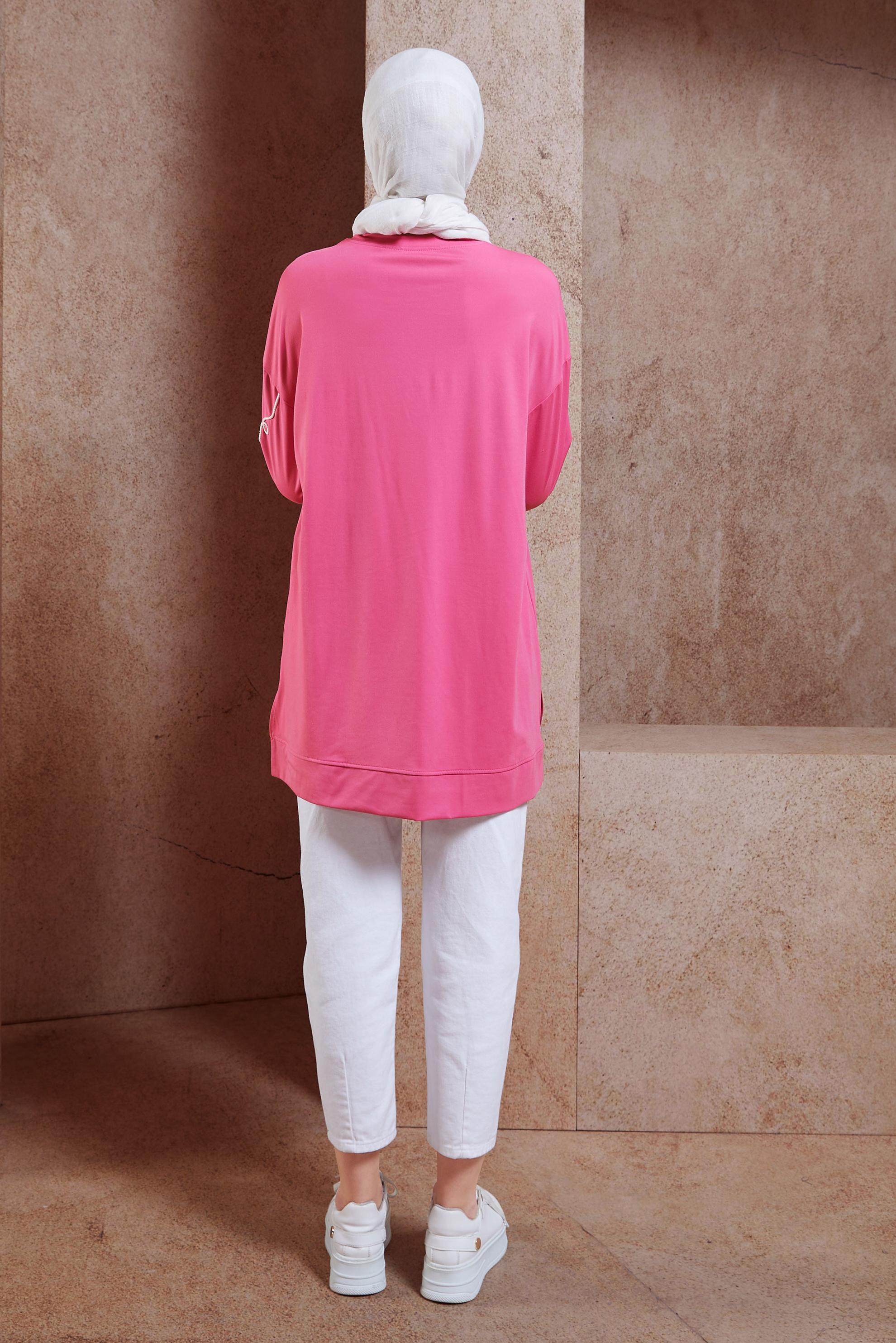 Tesettür giyim FUŞYA NAKIŞ DETAYLI EŞOFMAN TUNİK 44624