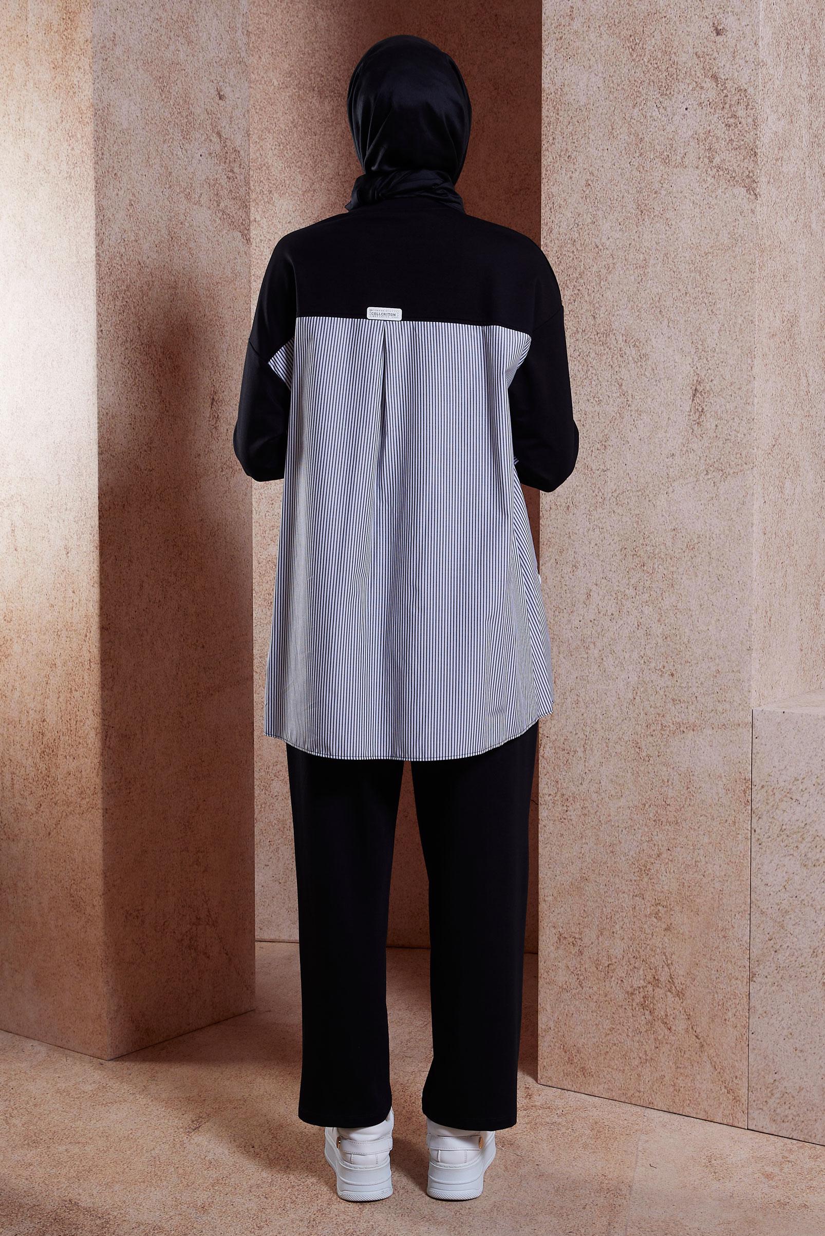 Tesettür giyim SİYAH ÇİZGİLİ PANTOLONLU EŞOFMAN TAKIM 44637