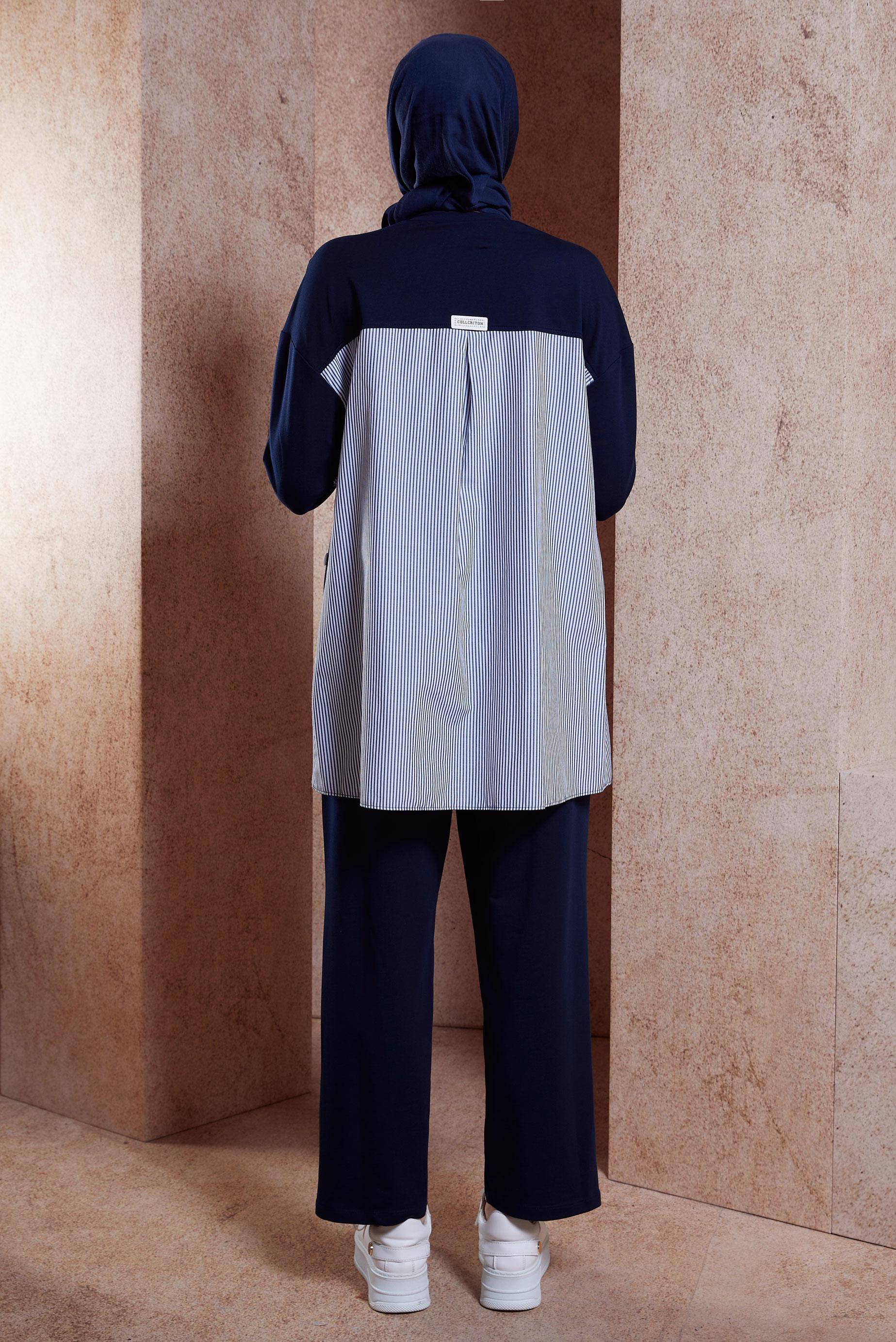 Tesettür giyim LACİVERT ÇİZGİLİ PANTOLONLU EŞOFMAN TAKIM 44637