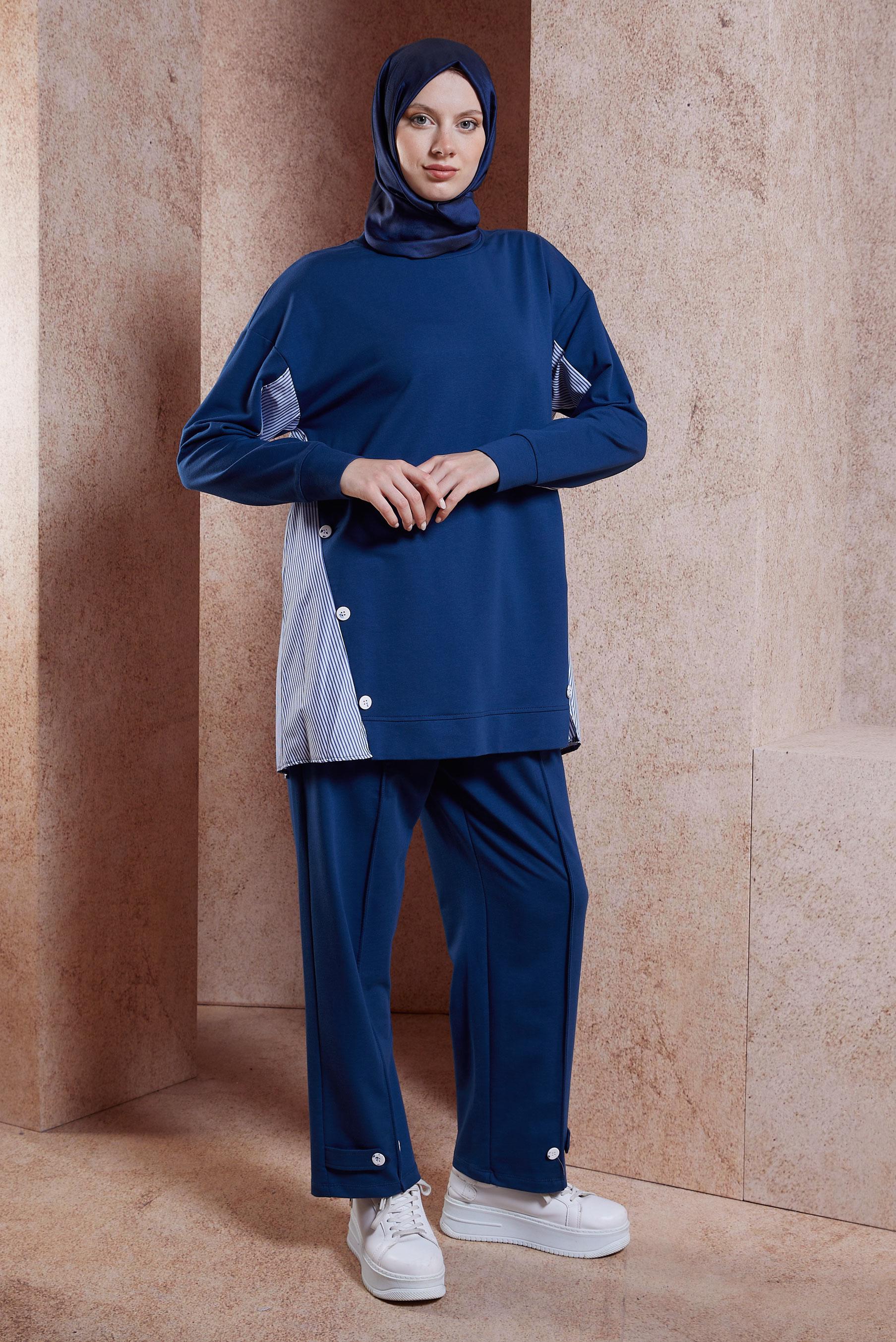 Tesettür giyim LACİVERT ÇİZGİLİ PANTOLONLU EŞOFMAN TAKIM 44637