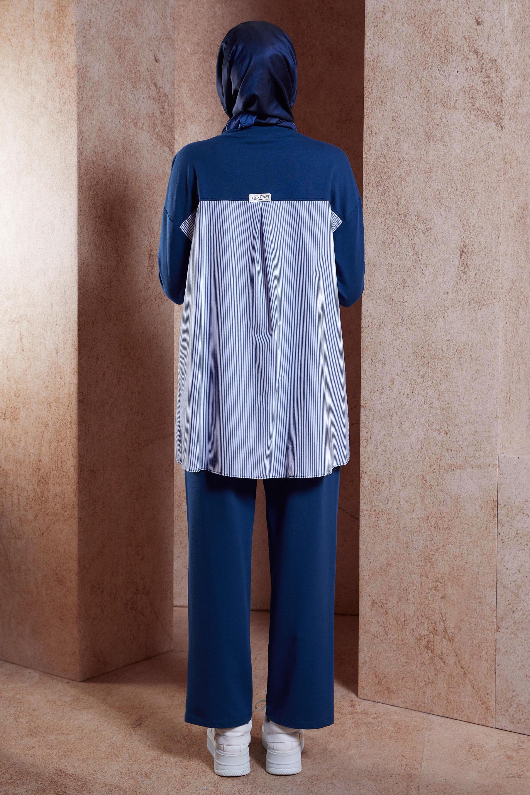 Tesettür giyim LACİVERT ÇİZGİLİ PANTOLONLU EŞOFMAN TAKIM 44637