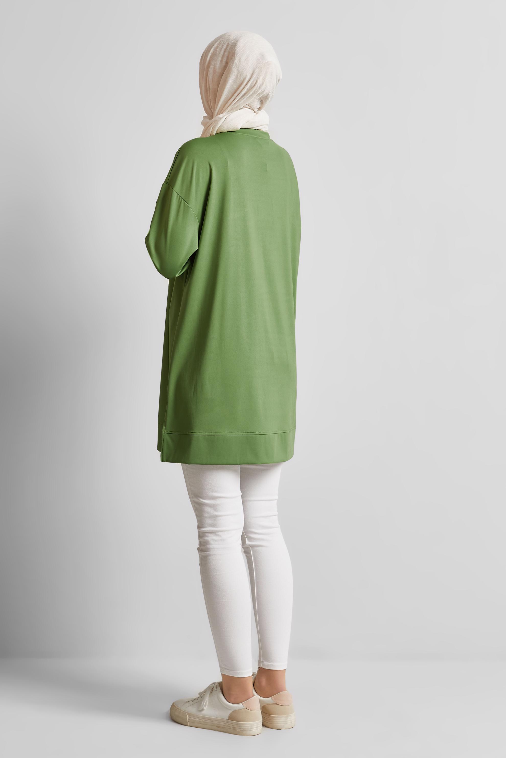 Tesettür giyim YEŞİL ZİNCİR DETAYLI EŞOFMAN TUNİK 44638