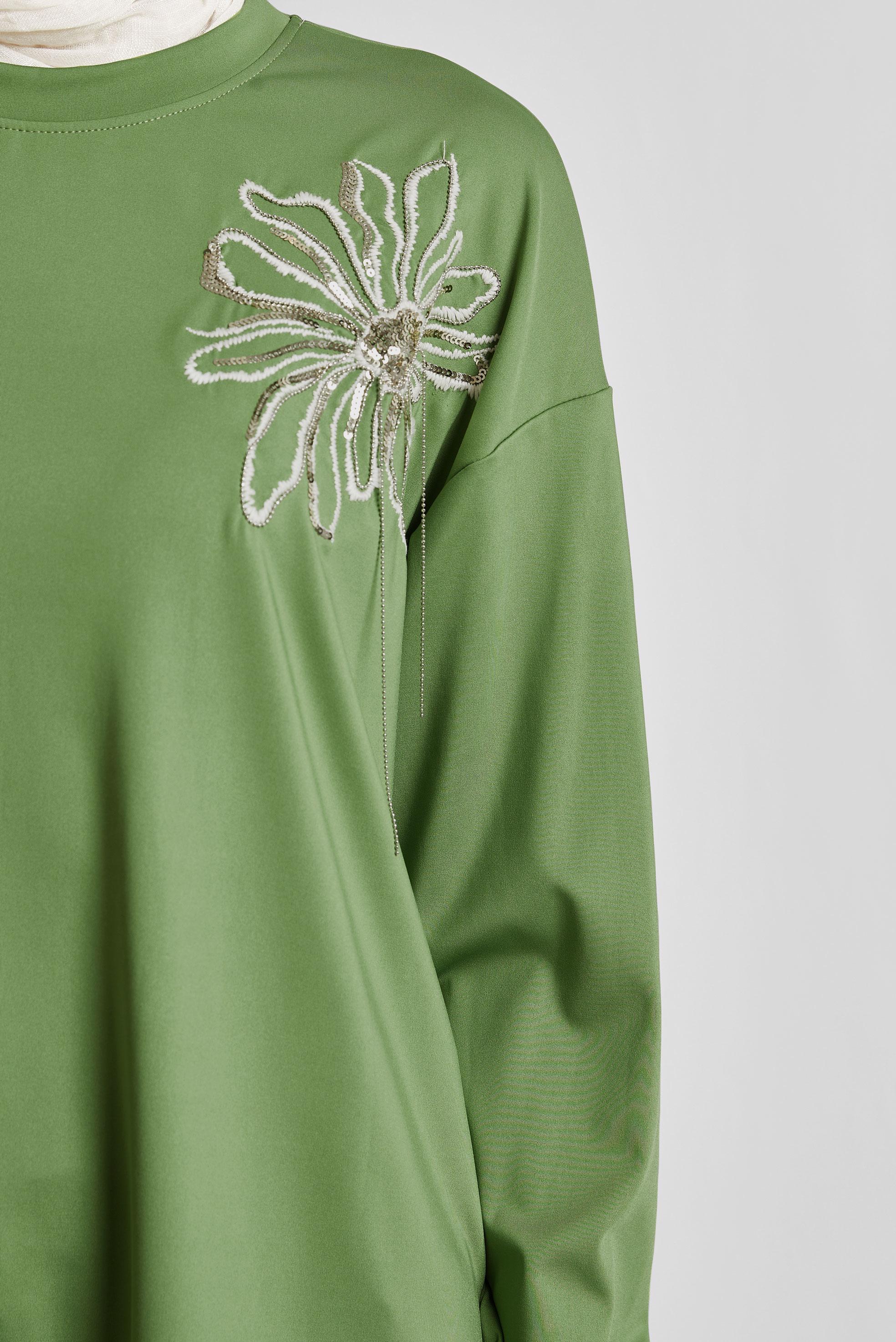 Tesettür giyim YEŞİL ZİNCİR DETAYLI EŞOFMAN TUNİK 44638