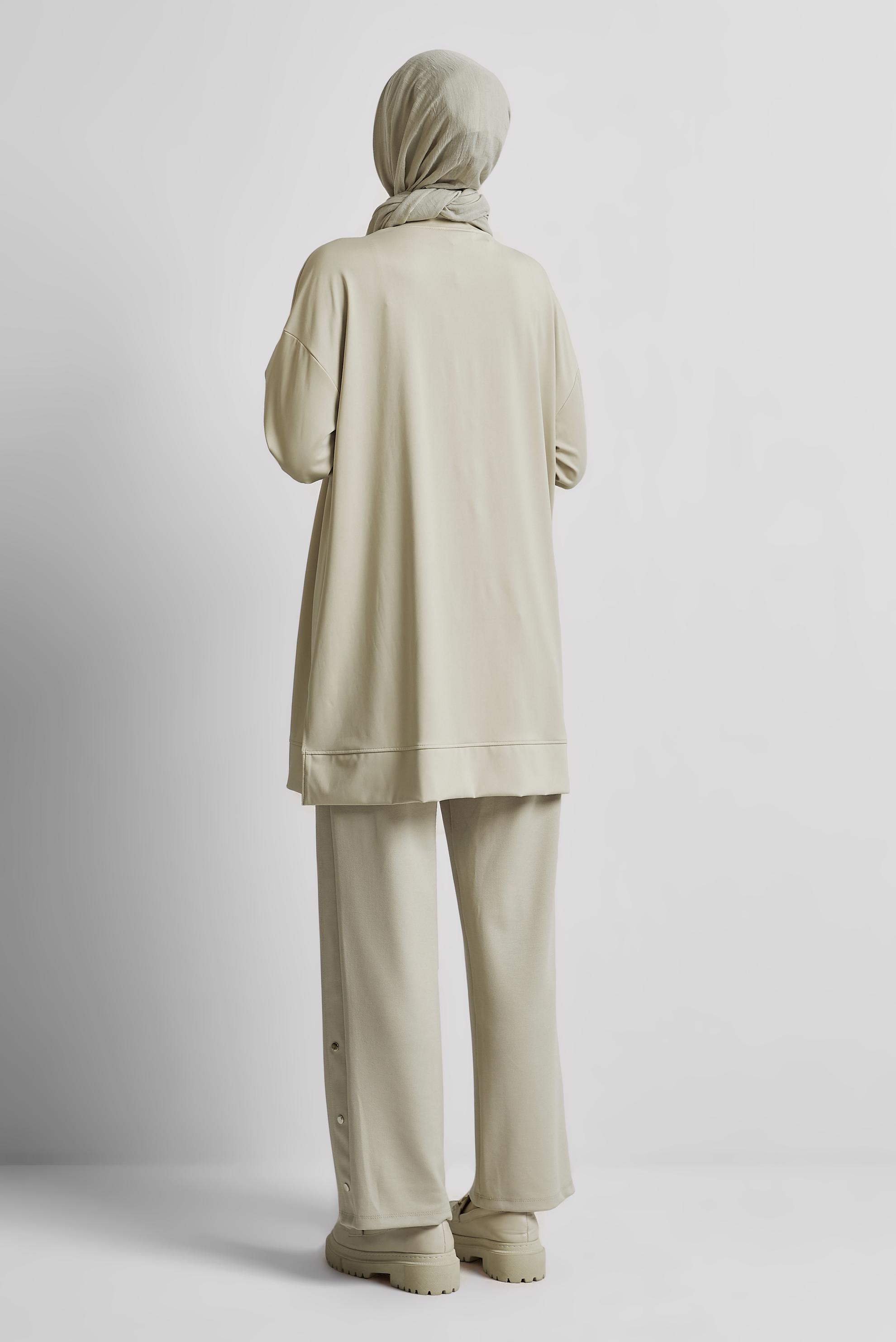 Tesettür giyim BEJ ZİNCİR DETAYLI EŞOFMAN TUNİK 44638