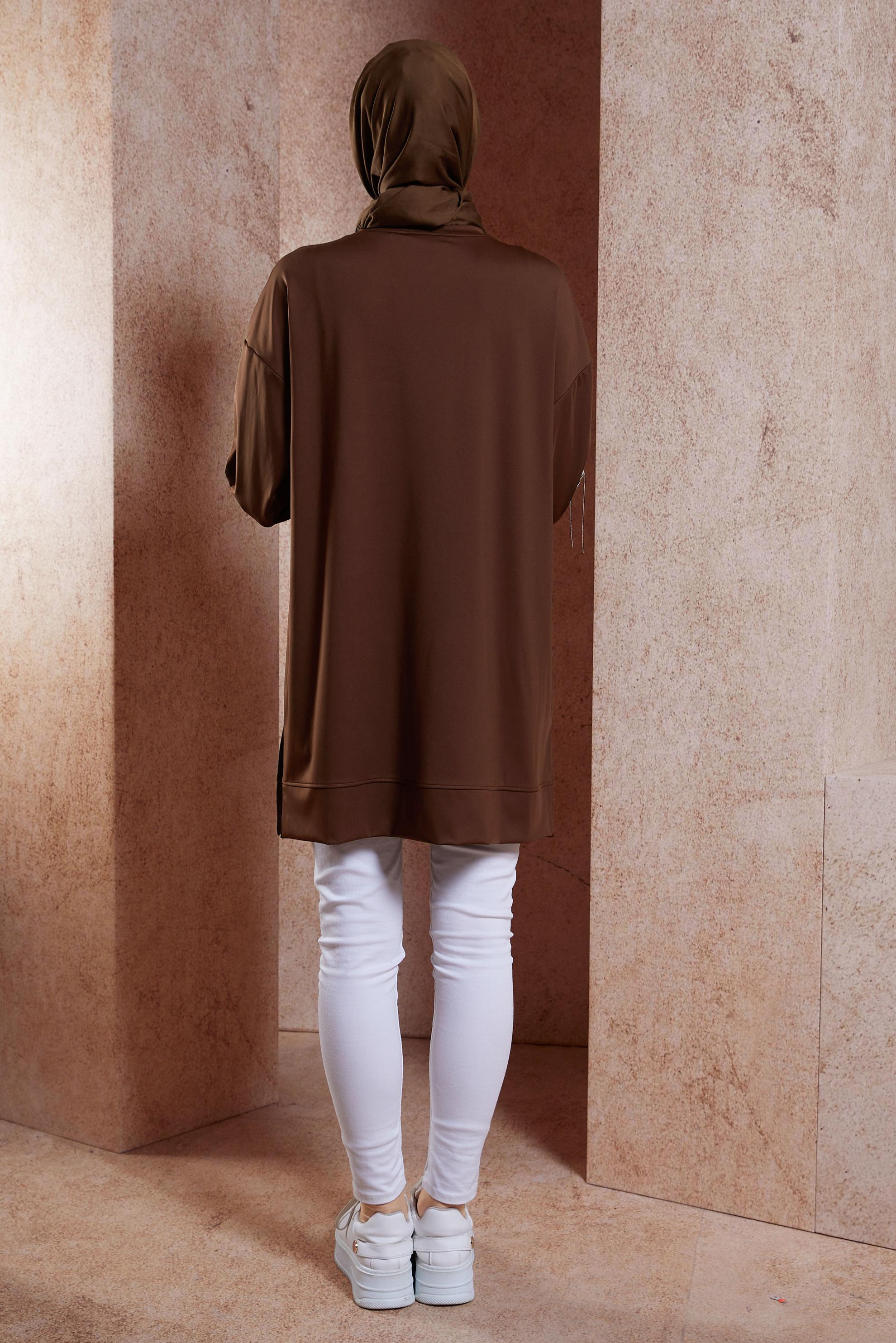 Tesettür giyim KAHVE ZİNCİR DETAYLI EŞOFMAN TUNİK 44638