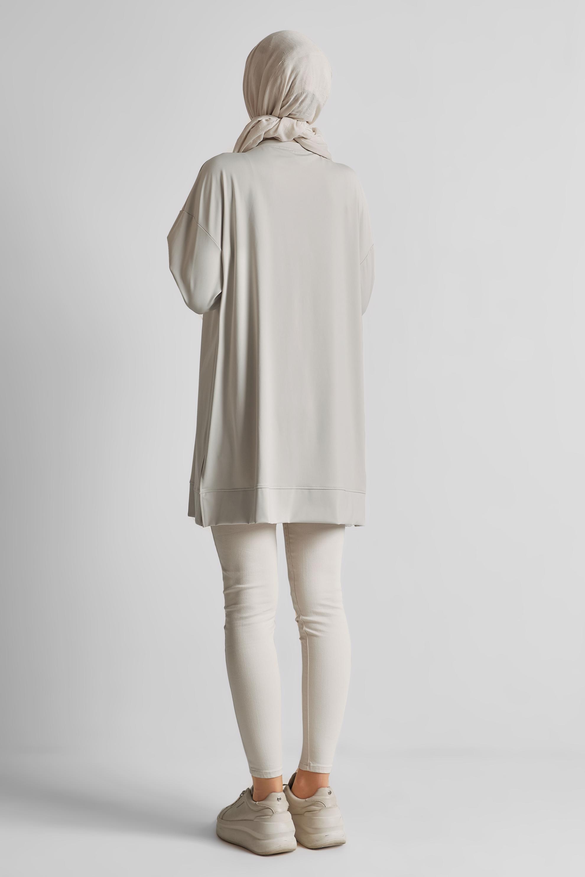 Tesettür giyim BEJ ZİNCİR DETAYLI EŞOFMAN TUNİK 44638