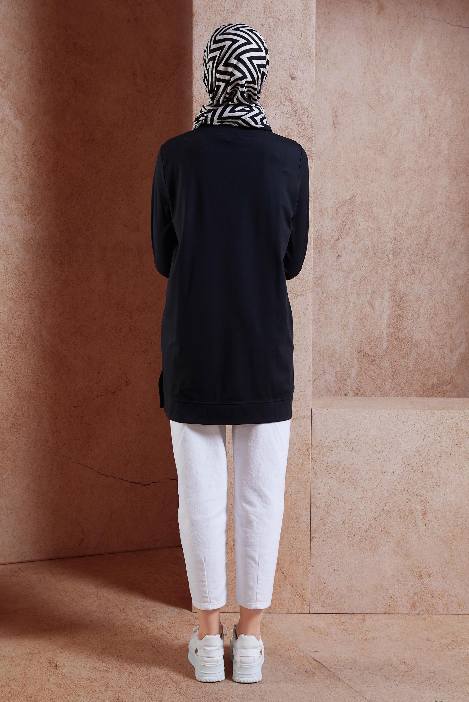 Tesettür giyim SİYAH TAŞ DETAYLI EŞOFMAN TUNİK 44639