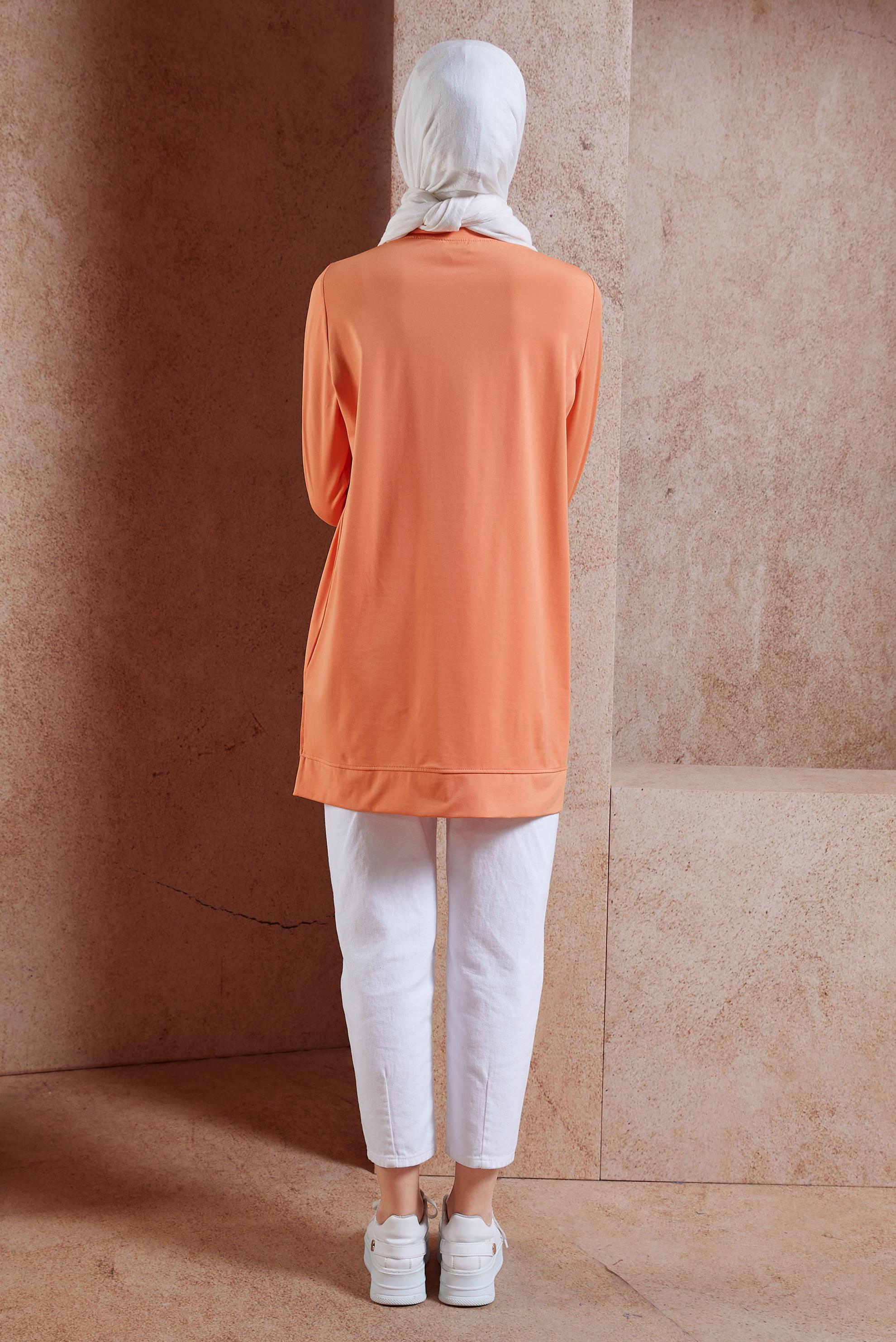 Tesettür giyim TURUNCU TAŞ DETAYLI EŞOFMAN TUNİK 44639