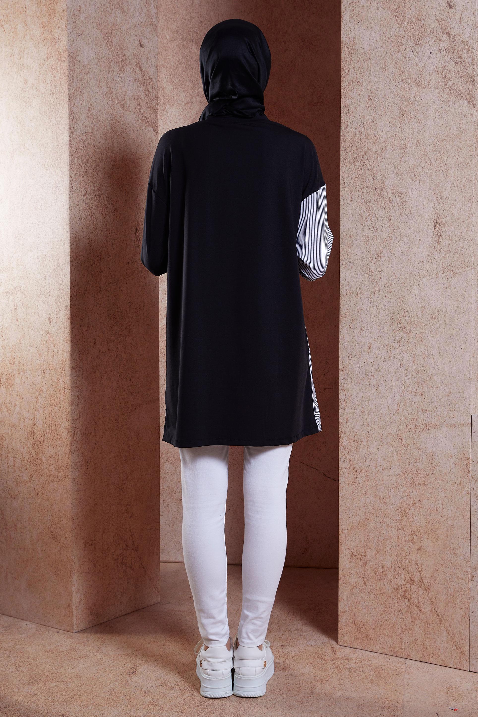 Tesettür giyim SİYAH ÇİZGİLİ EŞOFMAN TUNİK 44640