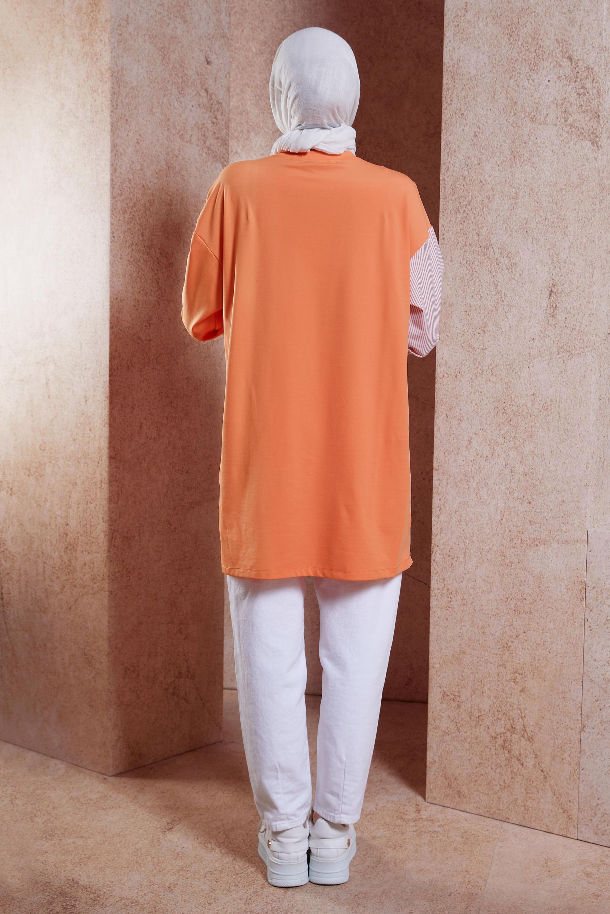 Tesettür giyim TURUNCU ÇİZGİLİ EŞOFMAN TUNİK 44640
