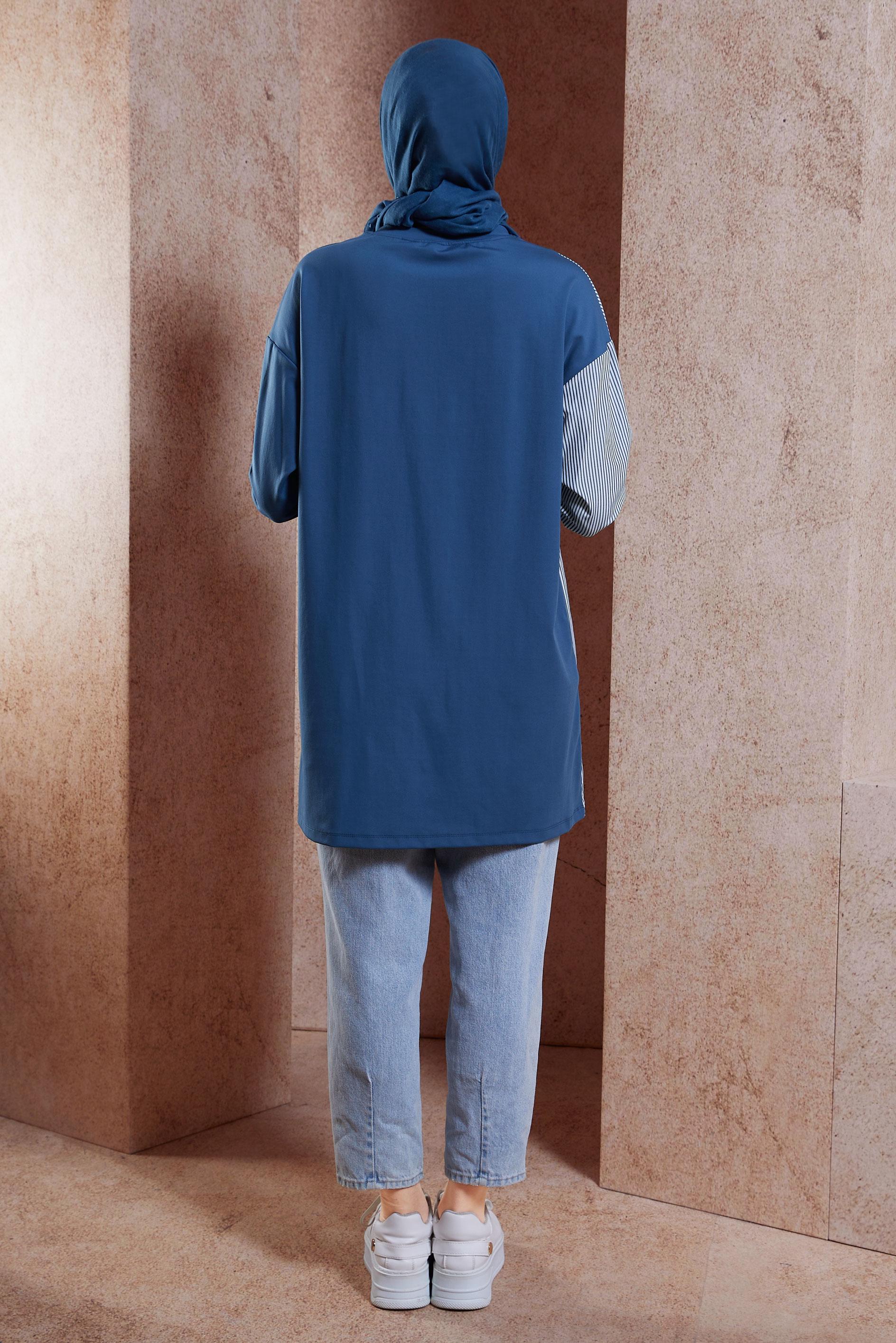 Tesettür giyim LACİVERT ÇİZGİLİ EŞOFMAN TUNİK 44640