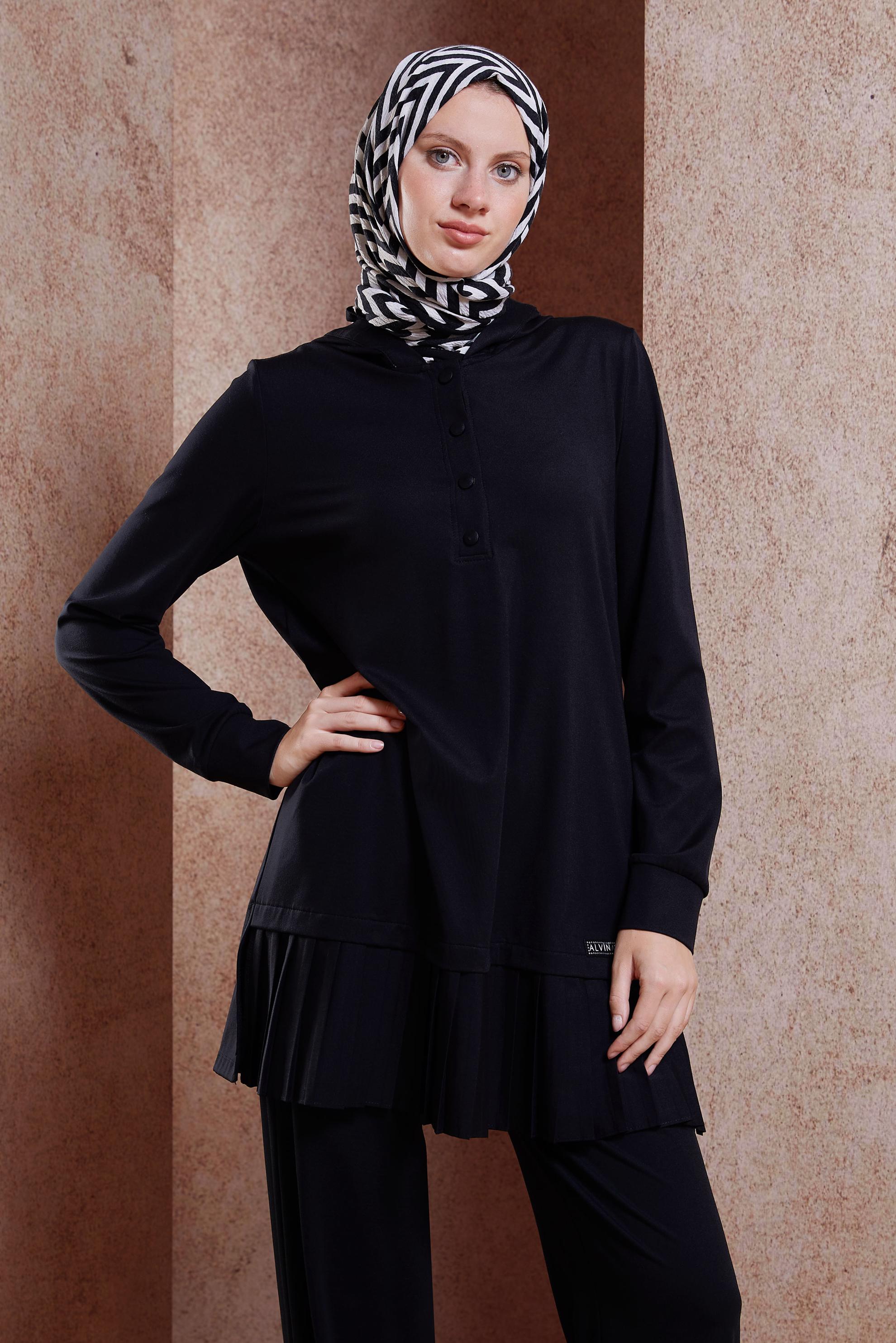 Tesettür giyim SİYAH GARNİLİ ÖRME EŞOFMAN TAKIM 44642