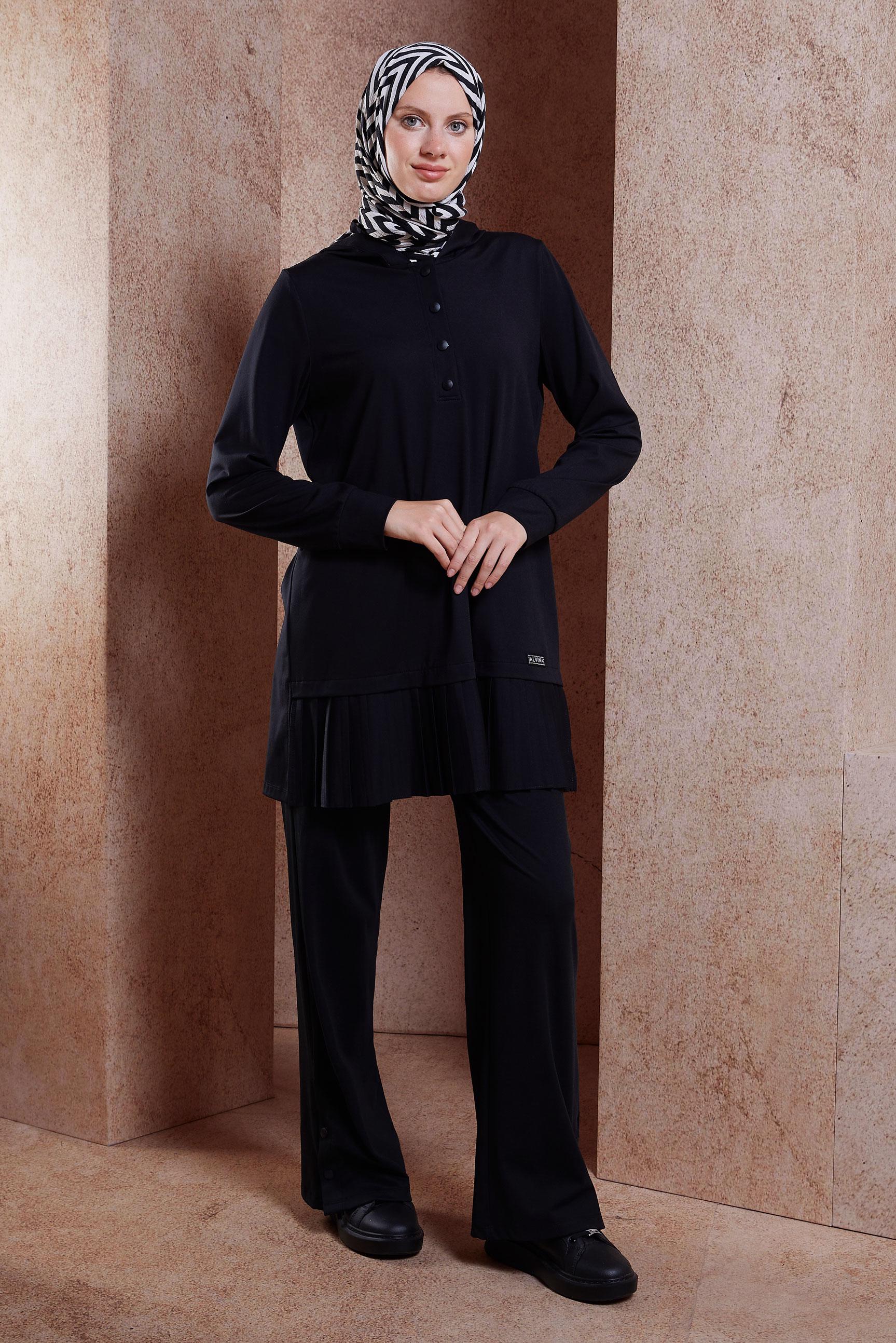 Tesettür giyim SİYAH GARNİLİ ÖRME EŞOFMAN TAKIM 44642