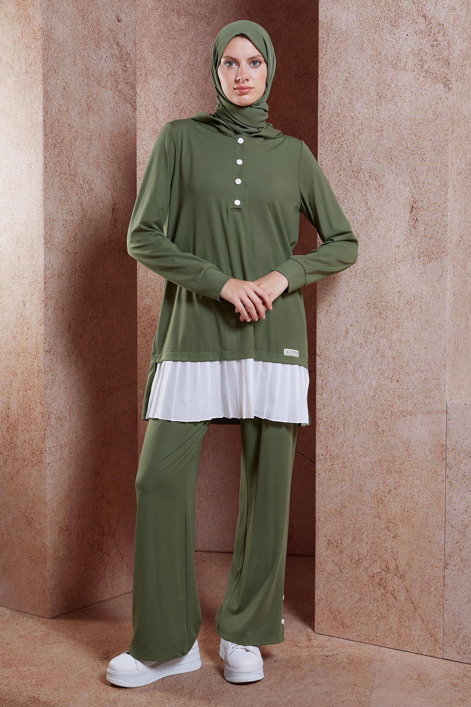 Tesettür giyim HAKİ GARNİLİ ÖRME EŞOFMAN TAKIM 44642