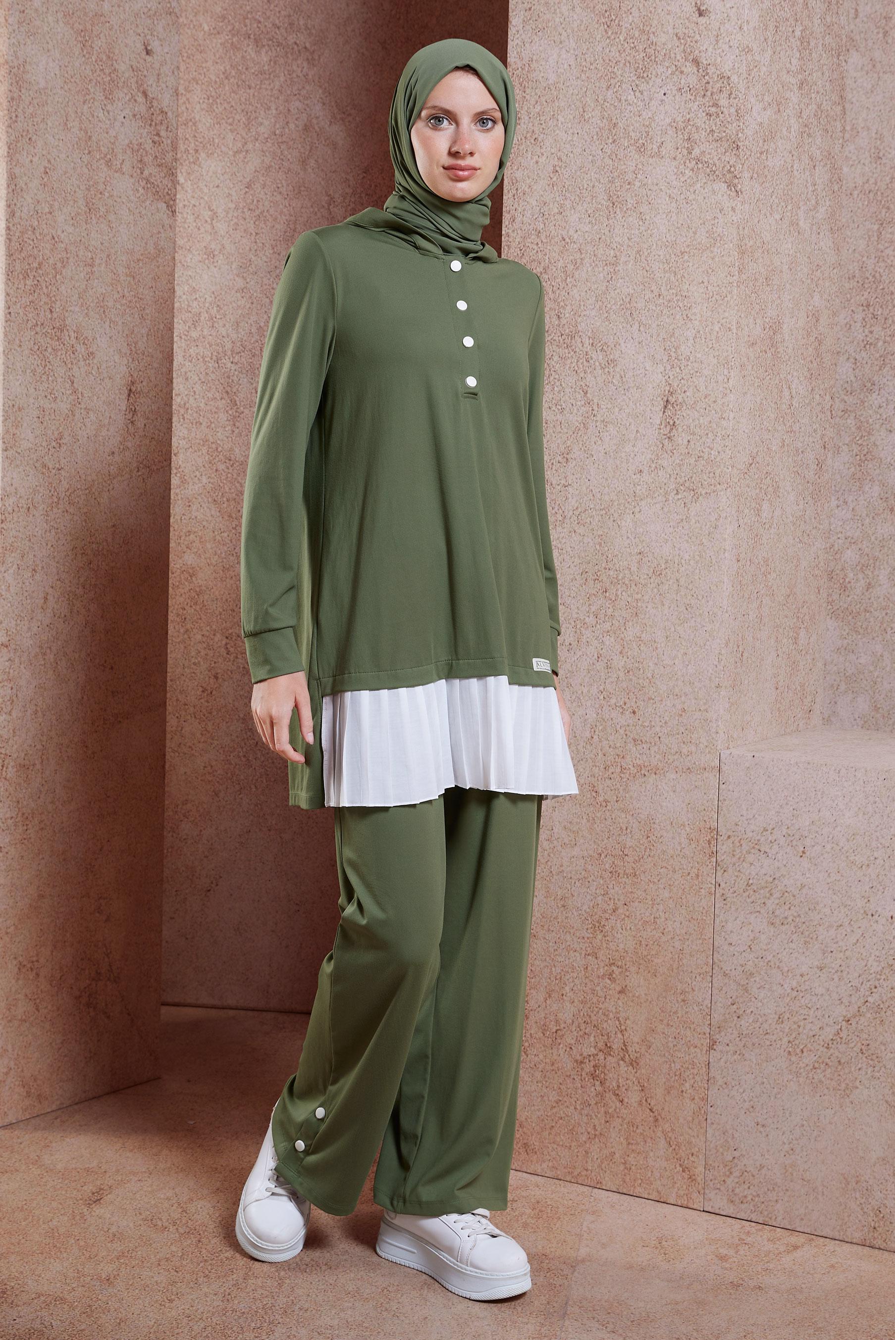 Tesettür giyim HAKİ GARNİLİ ÖRME EŞOFMAN TAKIM 44642