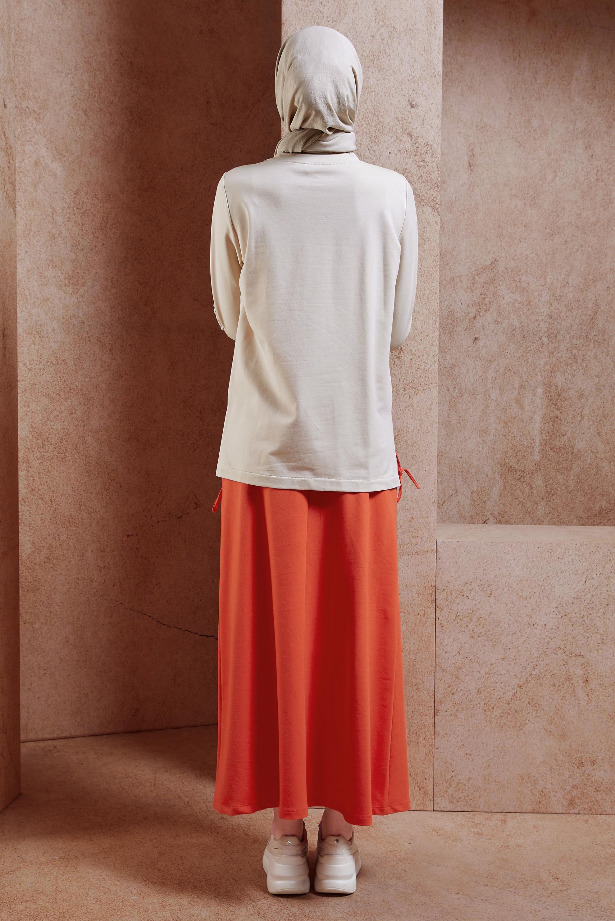 Tesettür giyim KIRMIZI ETEKLİ İŞLEMELİ EŞOFMAN TAKIM 44699