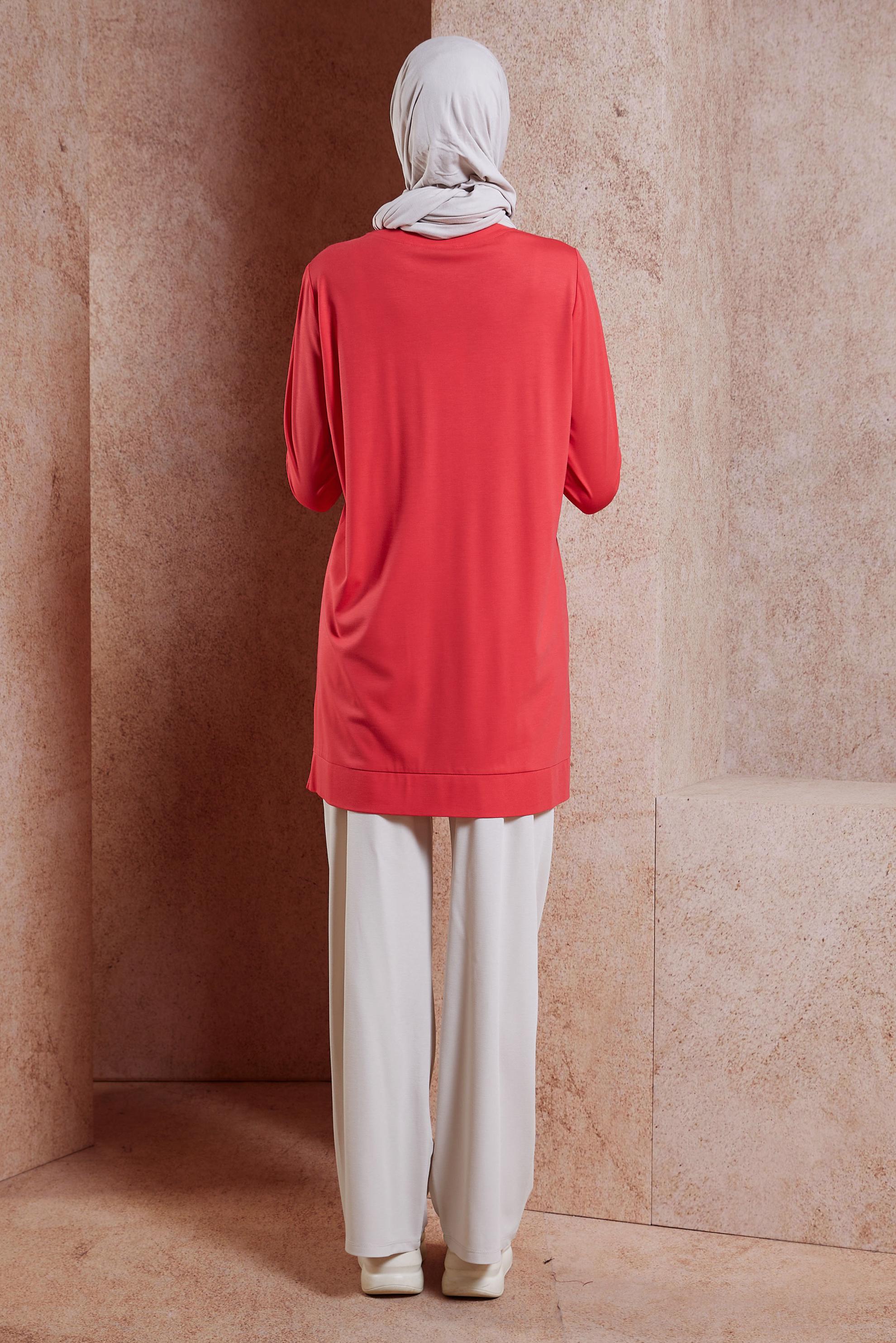 Tesettür giyim KIRMIZI NAKIŞLI PANTOLONLU EŞOFMAN TAKIM 44700