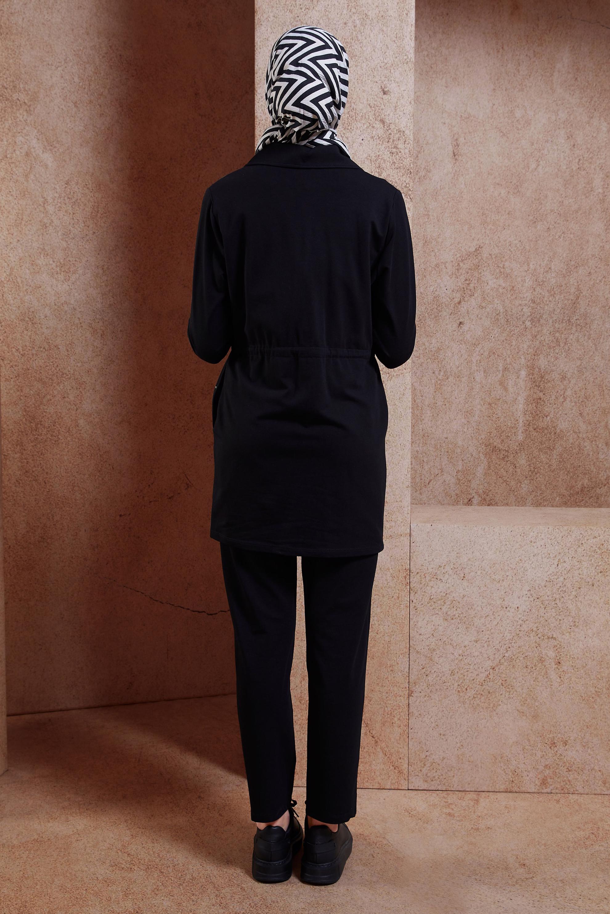 Tesettür giyim SİYAH TAŞLI PANTOLONLU EŞOFMAN TAKIM 44702