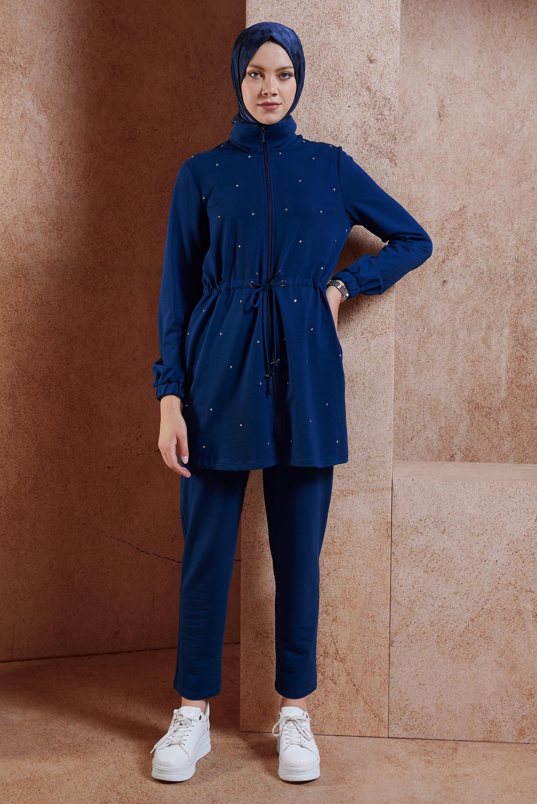 Tesettür giyim LACİVERT TAŞLI PANTOLONLU EŞOFMAN TAKIM 44702
