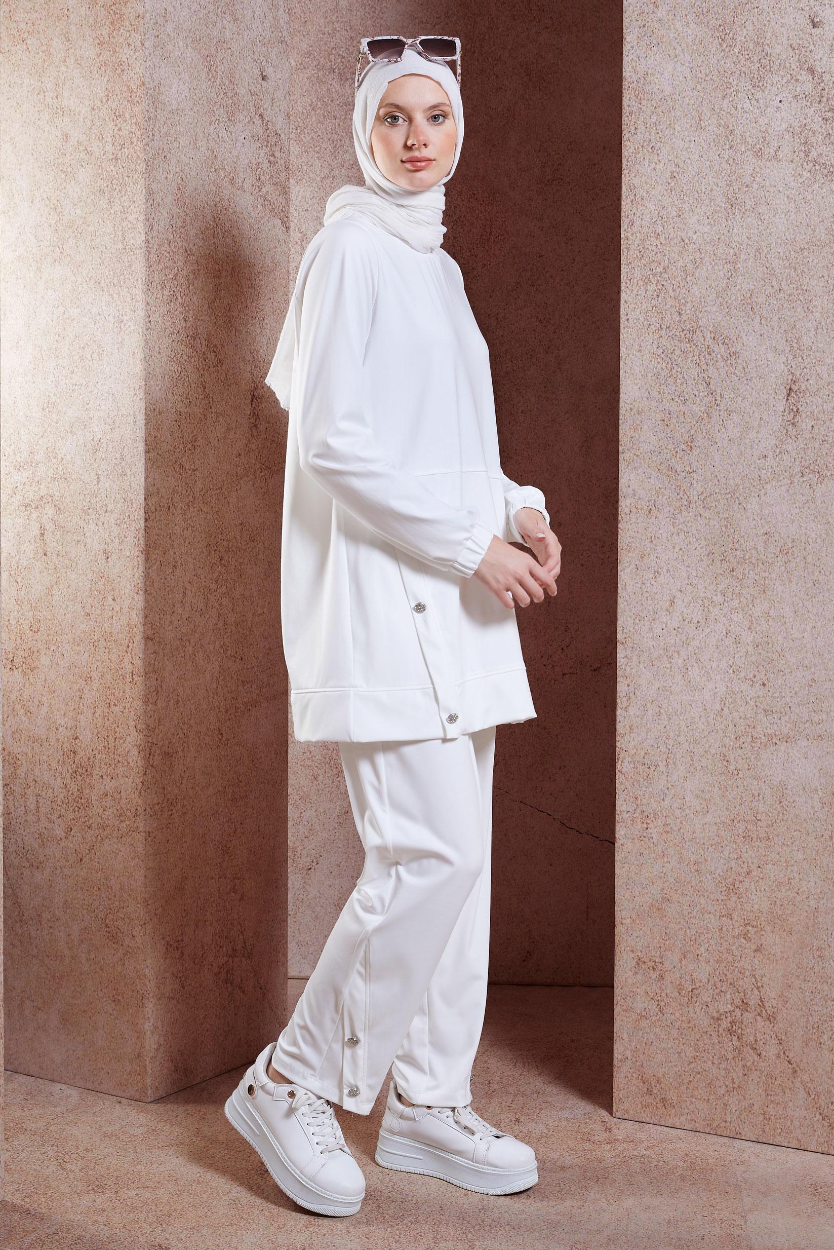 Tesettür giyim BEYAZ DÜĞME DETAYLI EŞOFMAN TAKIM 44705