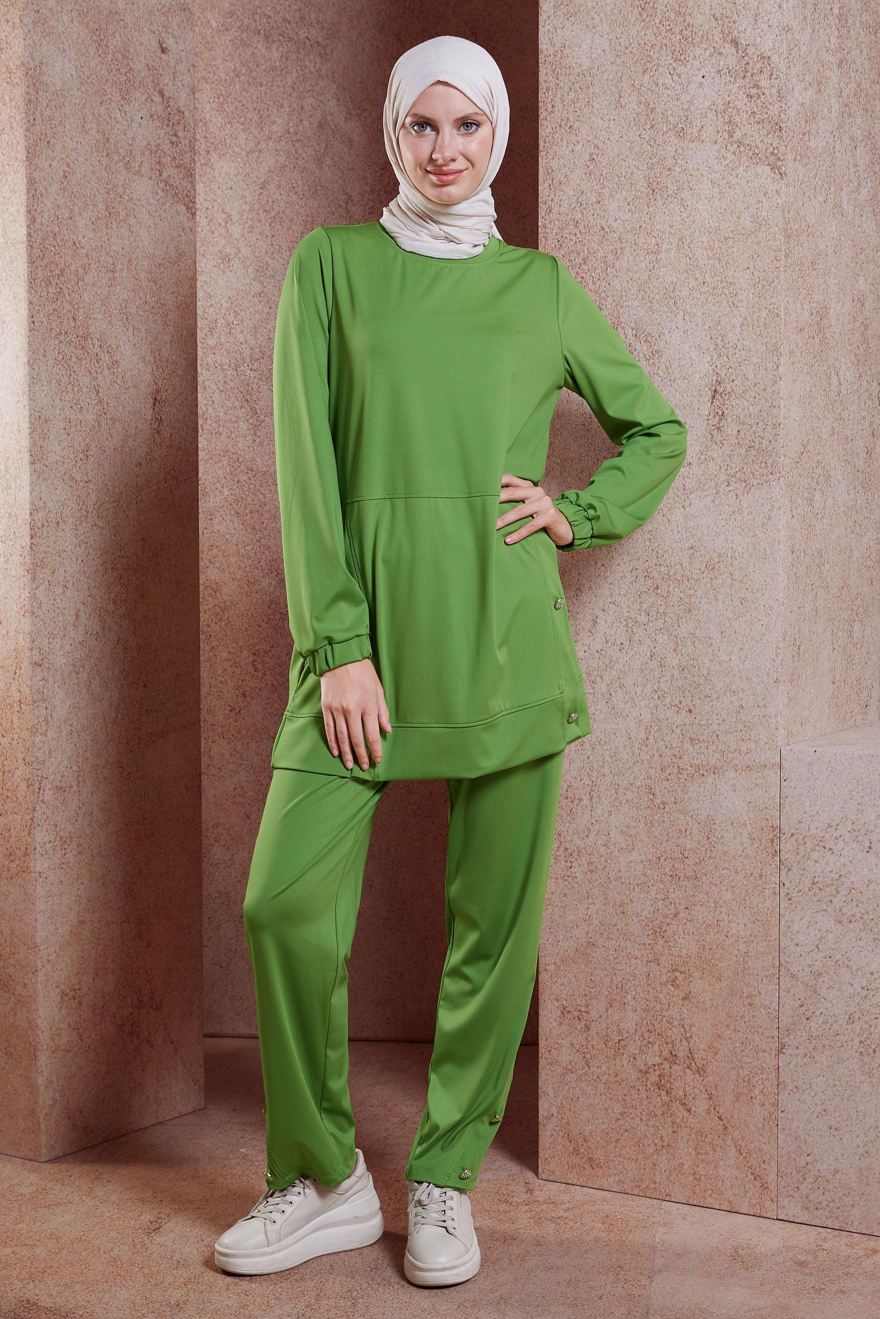 Tesettür giyim YEŞİL DÜĞME DETAYLI EŞOFMAN TAKIM 44705