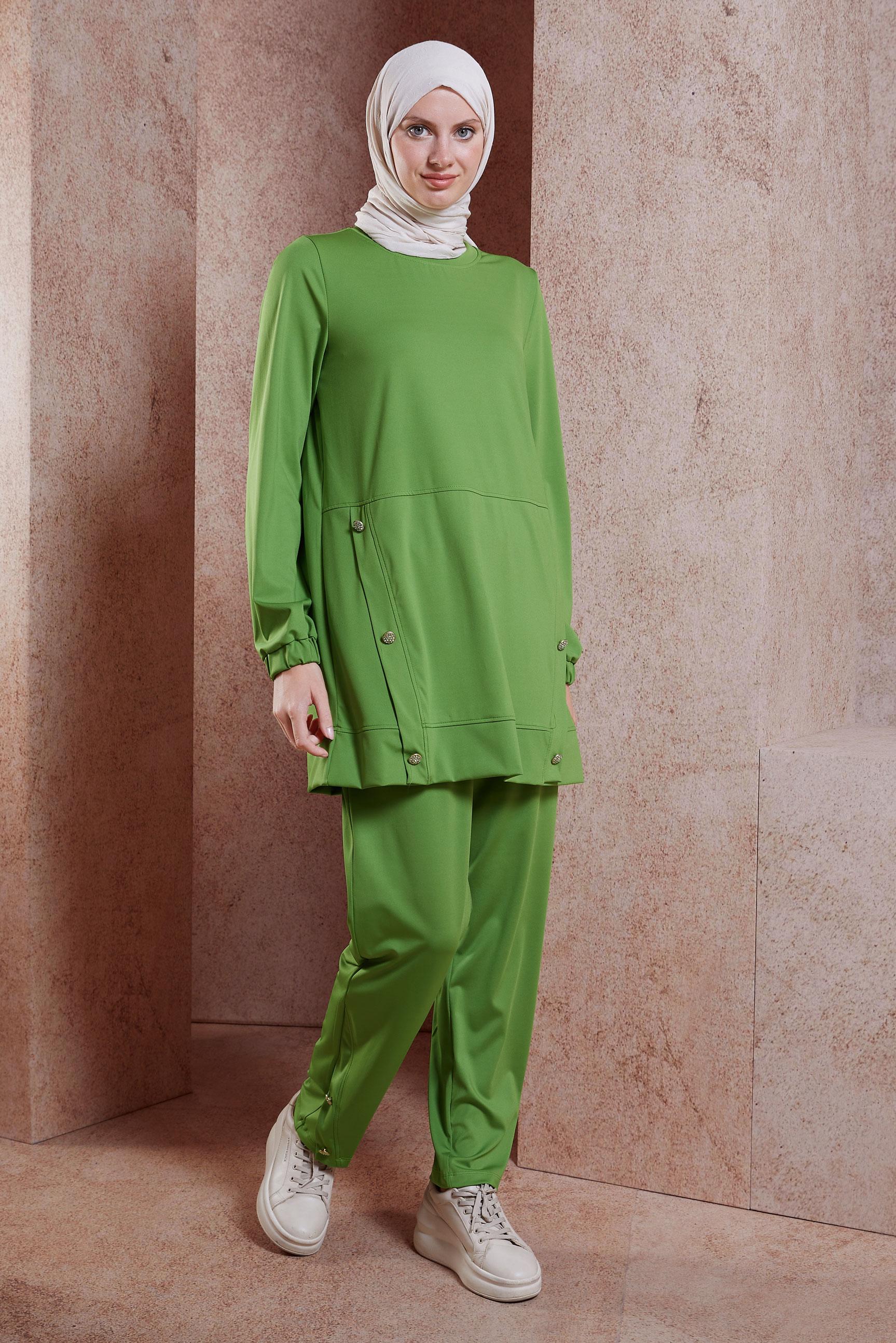 Tesettür giyim YEŞİL DÜĞME DETAYLI EŞOFMAN TAKIM 44705