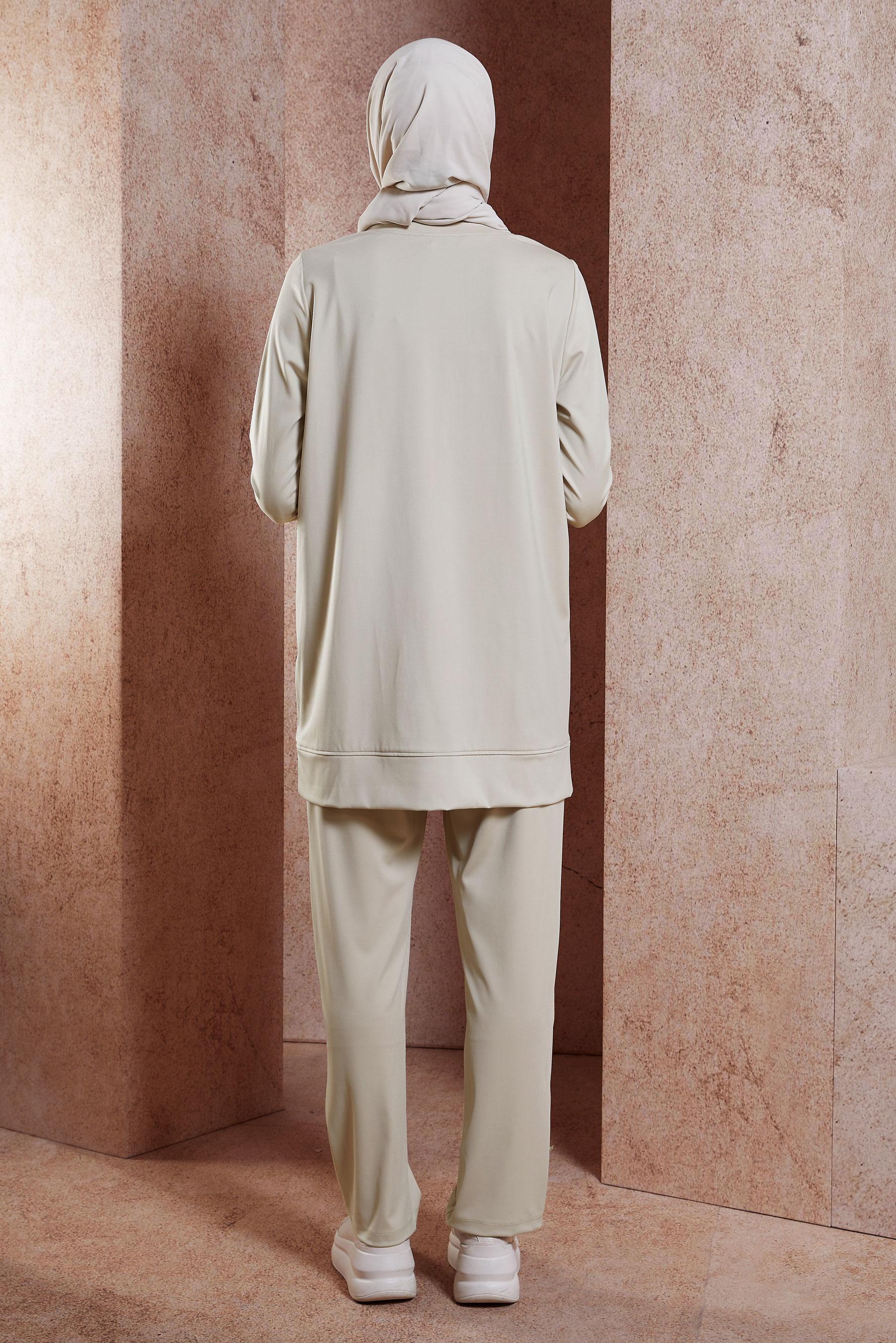 Tesettür giyim BEJ DÜĞME DETAYLI EŞOFMAN TAKIM 44705