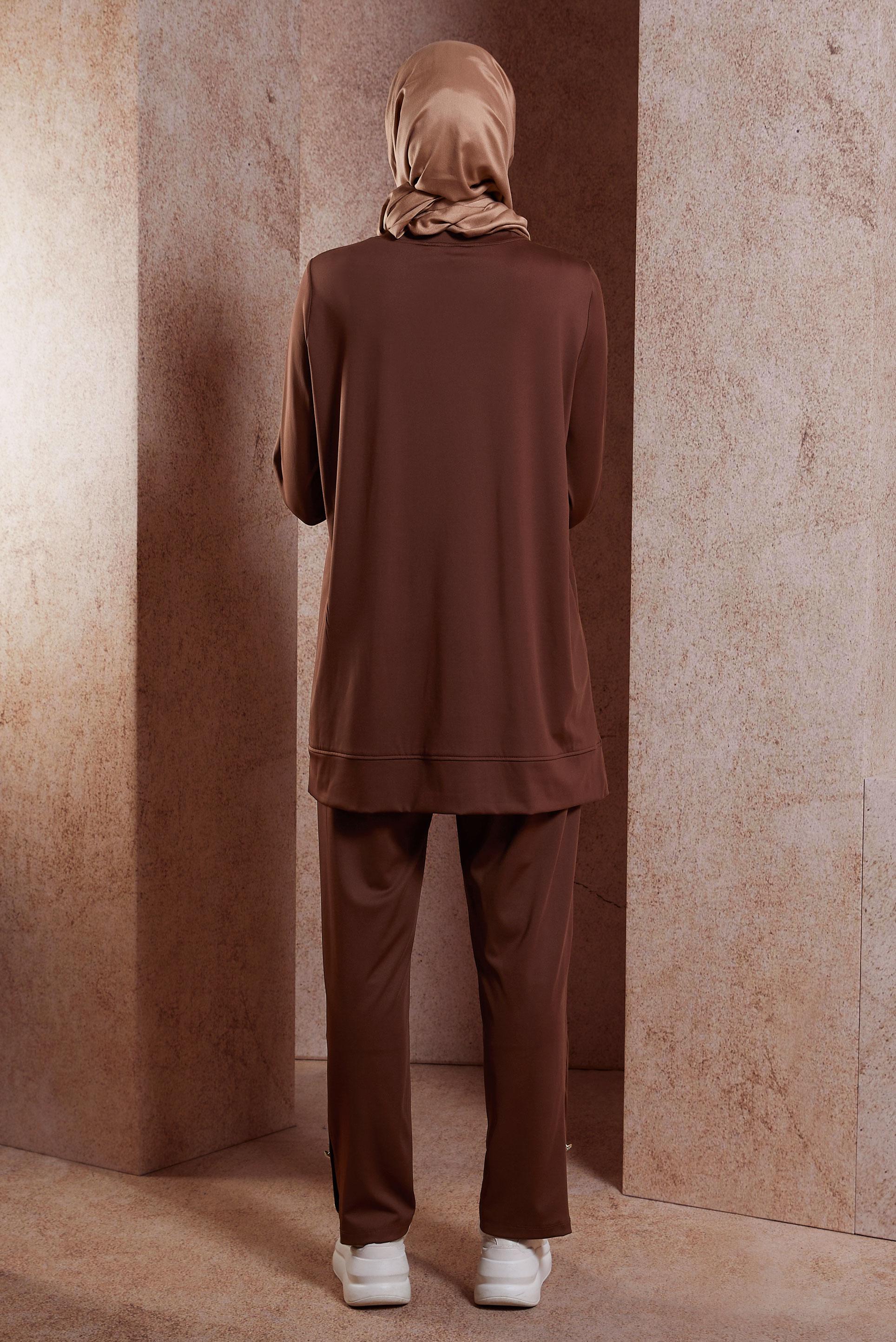 Tesettür giyim KAHVE DÜĞME DETAYLI EŞOFMAN TAKIM 44705