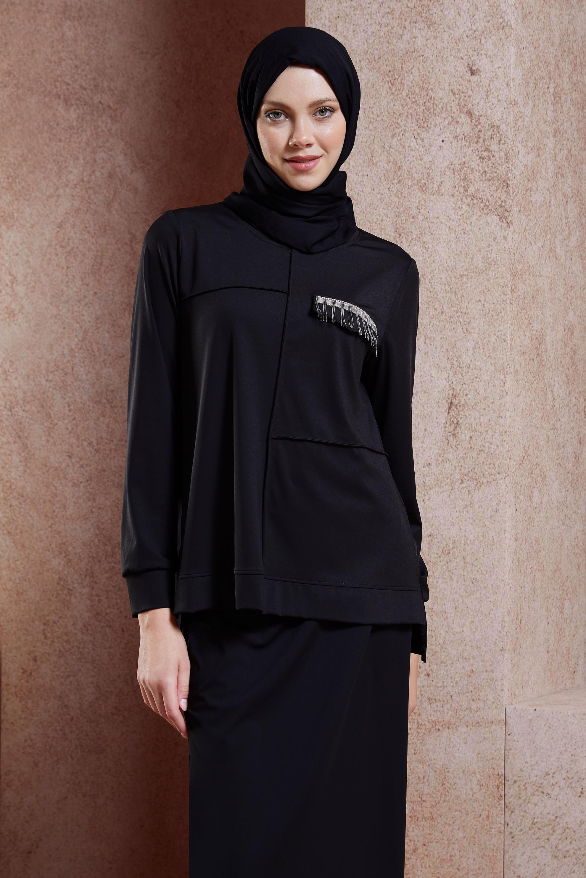 Tesettür giyim SİYAH ETEKLİ TESETTÜR EŞOFMAN TAKIM 44706