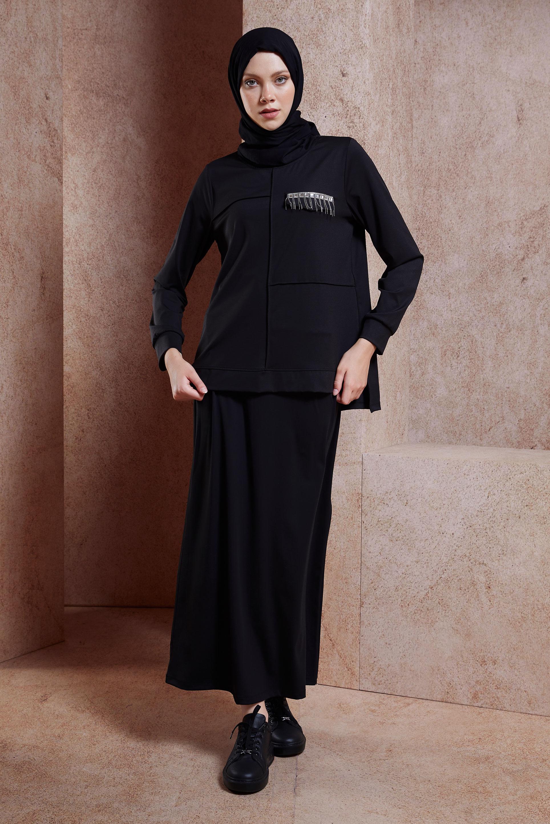 Tesettür giyim SİYAH ETEKLİ TESETTÜR EŞOFMAN TAKIM 44706